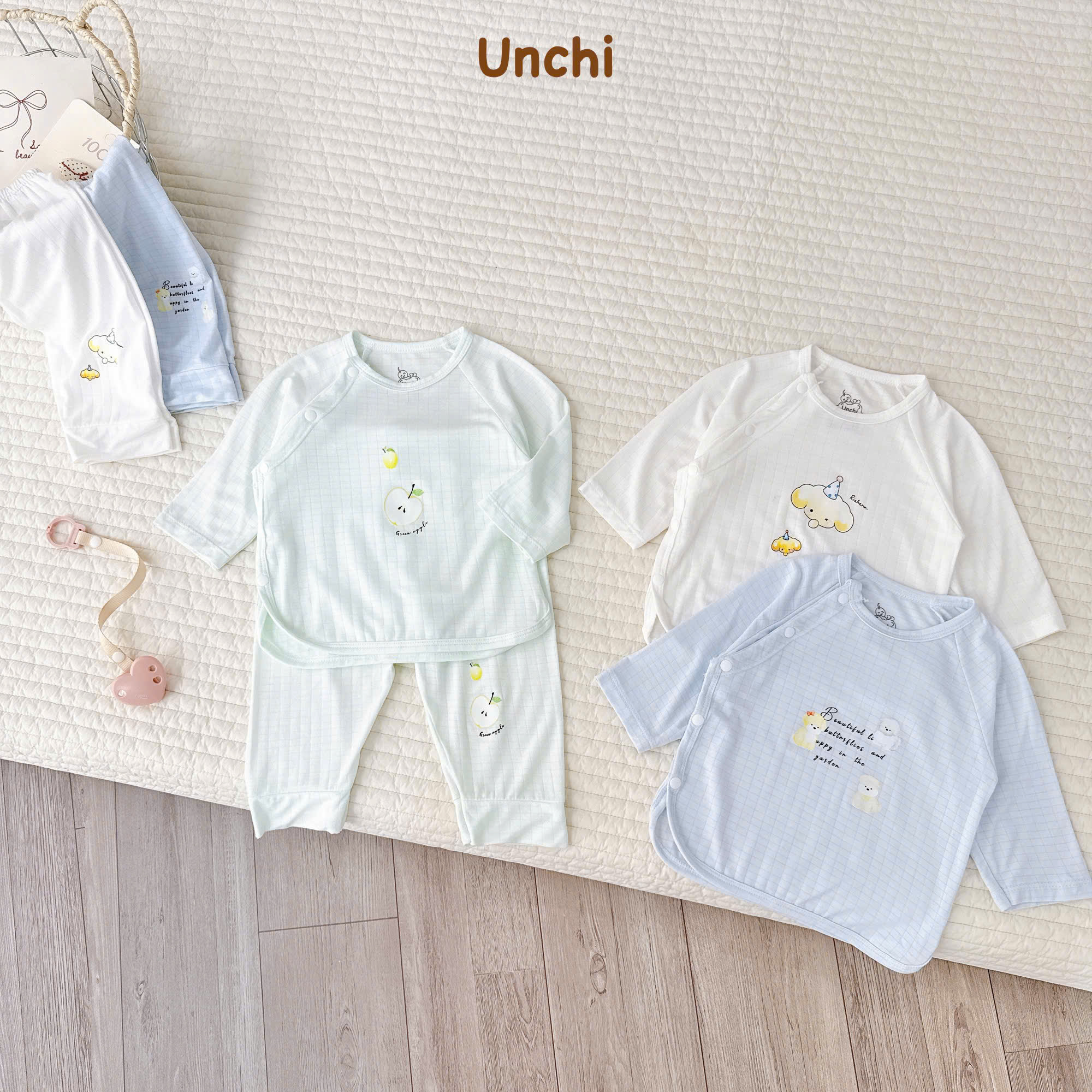( UD23 ) Bộ dài tay Unchi Chất liệu petit mềm mại, co giãn , thiết kế khuy bấm dày dặn. From quần đáp đũng to rộng cho bé mặc bỉm thoải mái — ảnh 2