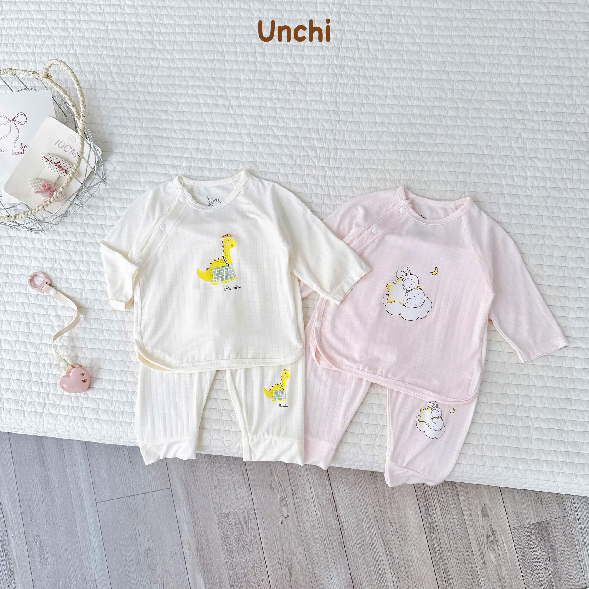 ( UD23 ) Bộ dài tay Unchi Chất liệu petit mềm mại, co giãn , thiết kế khuy bấm dày dặn. From quần đáp đũng to rộng cho bé mặc bỉm thoải mái — ảnh 3