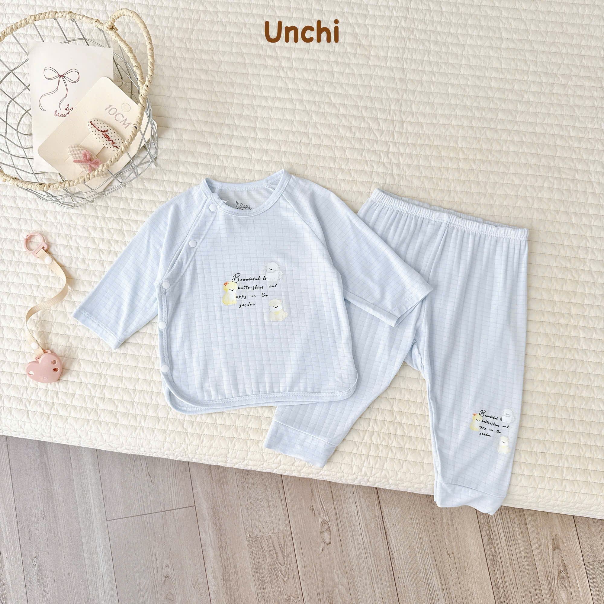 ( UD23 ) Bộ dài tay Unchi Chất liệu petit mềm mại, co giãn , thiết kế khuy bấm dày dặn. From quần đáp đũng to rộng cho bé mặc bỉm thoải mái — ảnh 5