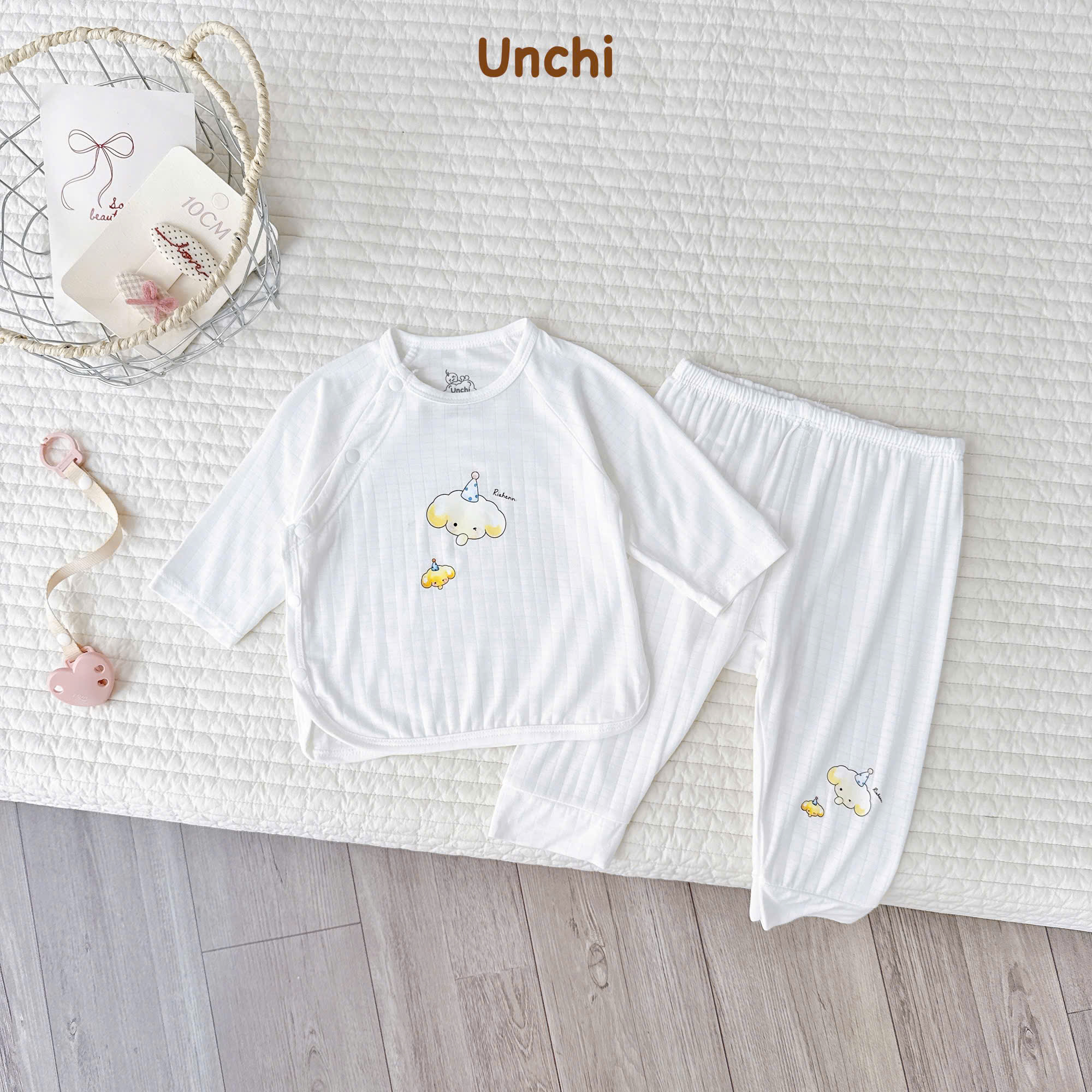 ( UD23 ) Bộ dài tay Unchi Chất liệu petit mềm mại, co giãn , thiết kế khuy bấm dày dặn. From quần đáp đũng to rộng cho bé mặc bỉm thoải mái — ảnh 6