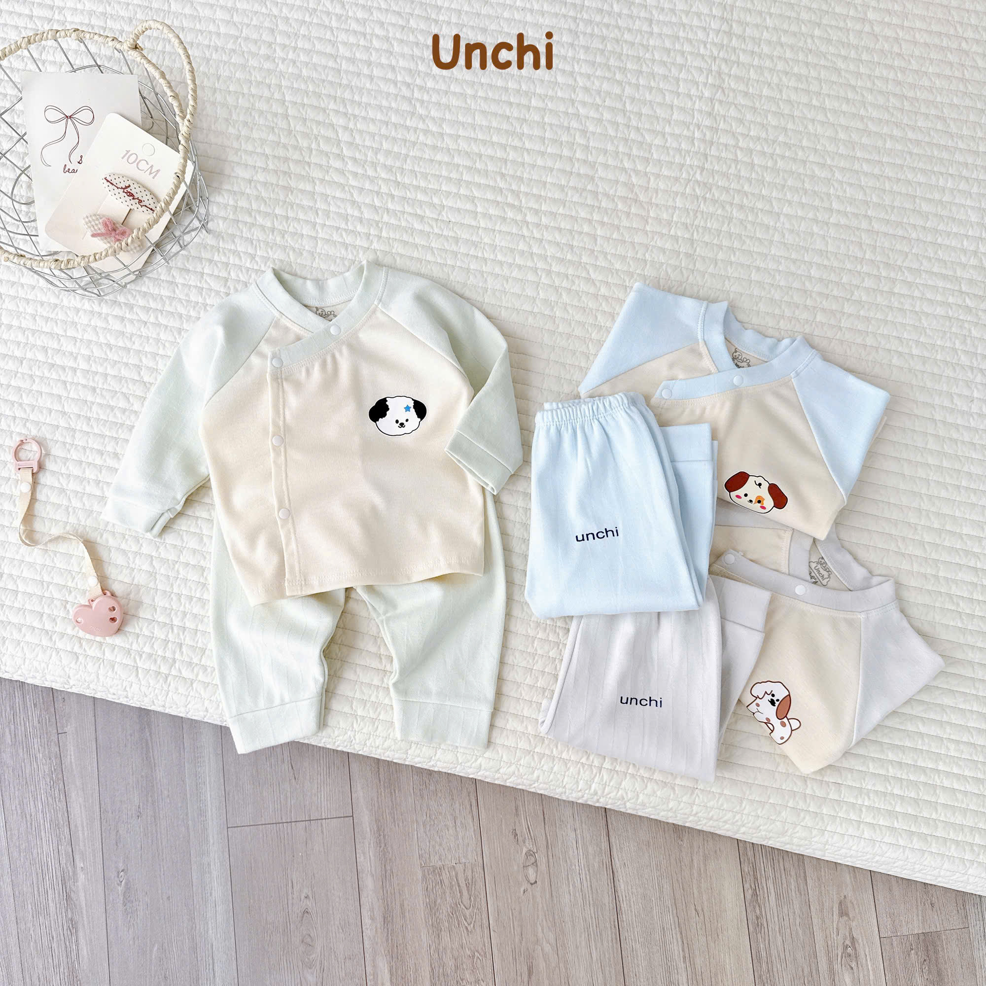( UD24 ) Bộ Quần Áo Nỉ Dài Tay Unchi Màu Dễ Thương Cho Bé 0-9kg Size 0-3kg & 3-9kg — ảnh 2