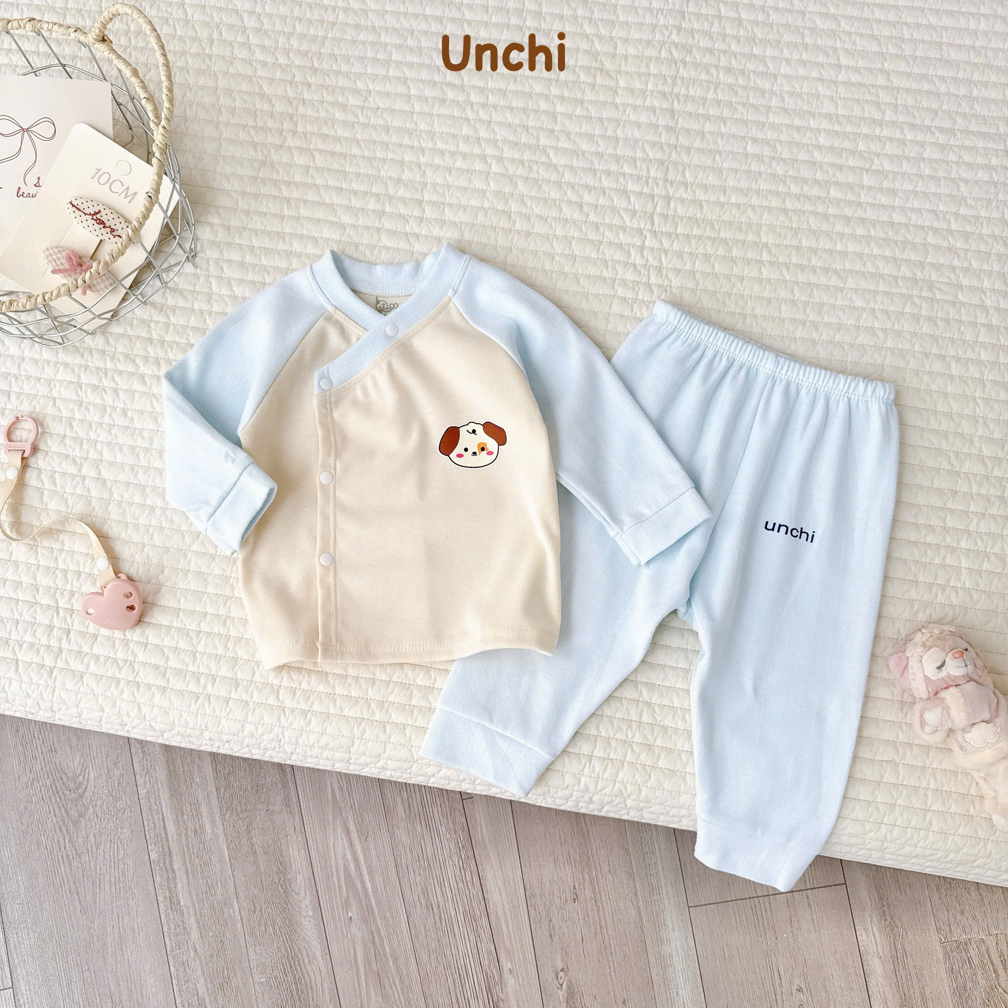 ( UD24 ) Bộ Quần Áo Nỉ Dài Tay Unchi Màu Dễ Thương Cho Bé 0-9kg Size 0-3kg & 3-9kg — ảnh 4