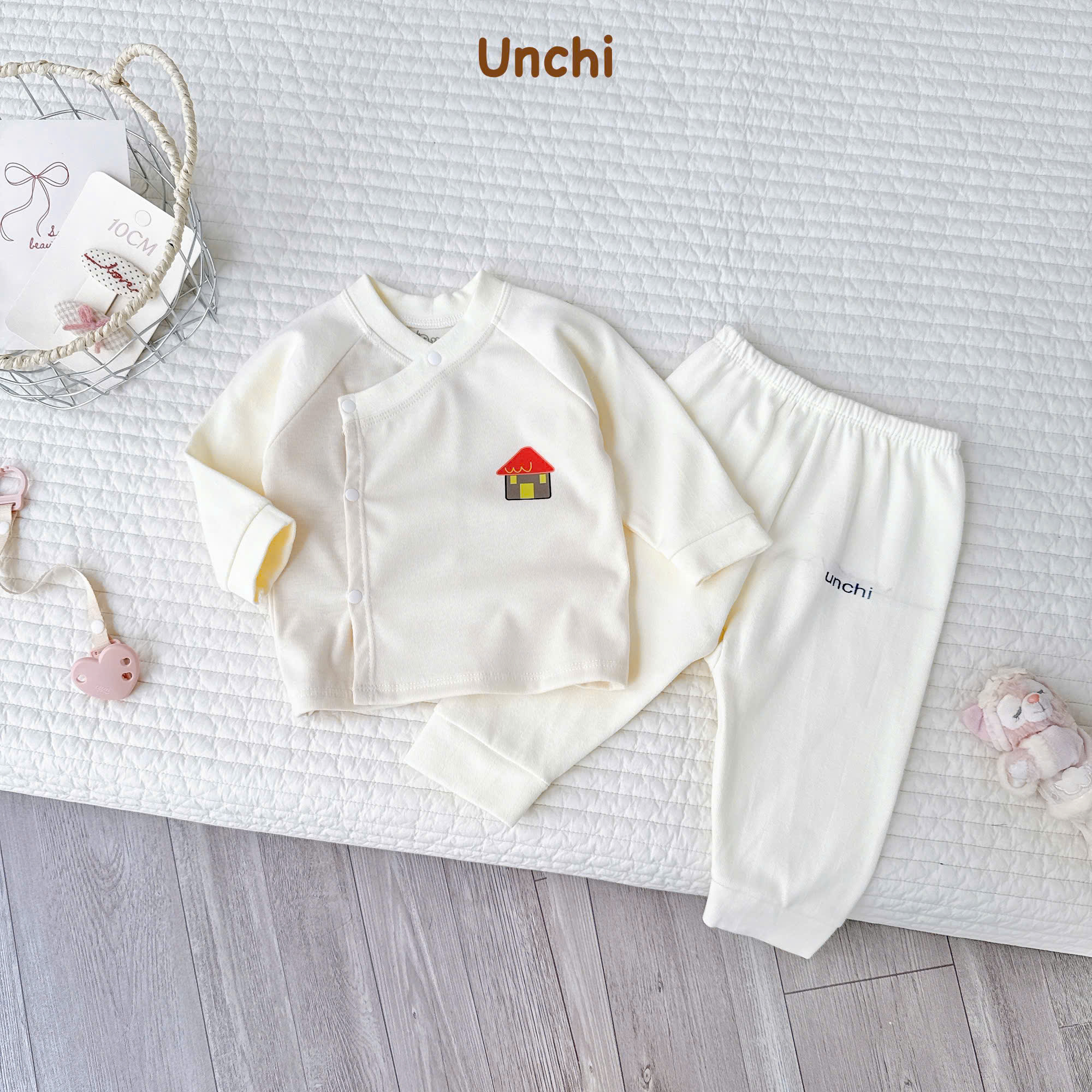 ( UD24 ) Bộ Quần Áo Nỉ Dài Tay Unchi Màu Dễ Thương Cho Bé 0-9kg Size 0-3kg & 3-9kg — ảnh 5