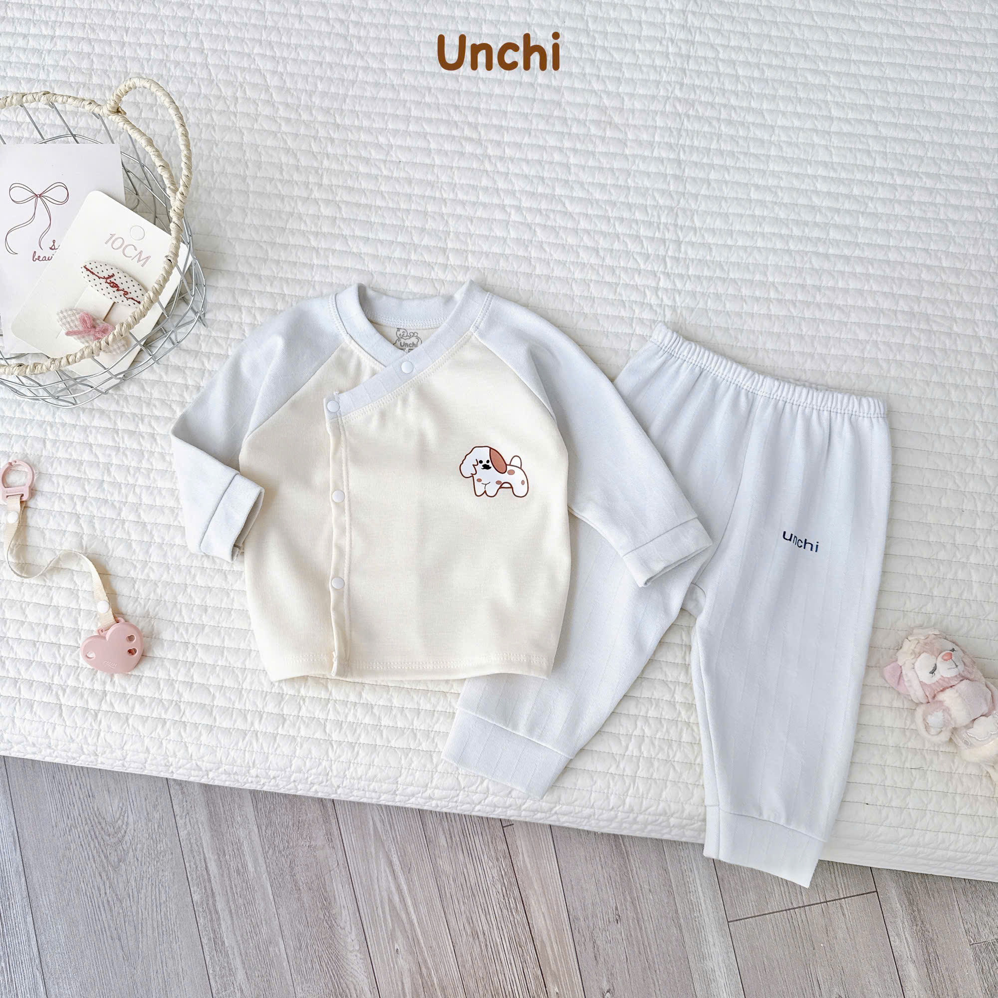 ( UD24 ) Bộ Quần Áo Nỉ Dài Tay Unchi Màu Dễ Thương Cho Bé 0-9kg Size 0-3kg & 3-9kg — ảnh 6