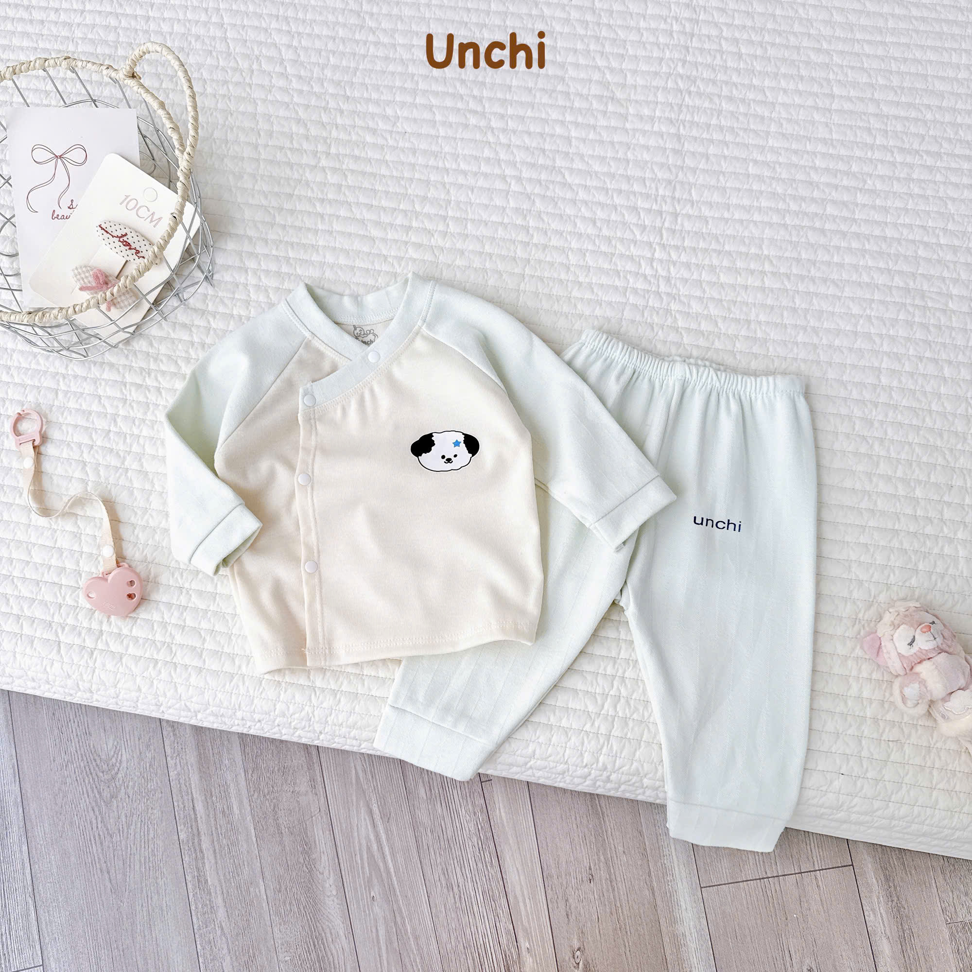 ( UD24 ) Bộ Quần Áo Nỉ Dài Tay Unchi Màu Dễ Thương Cho Bé 0-9kg Size 0-3kg & 3-9kg — ảnh 8