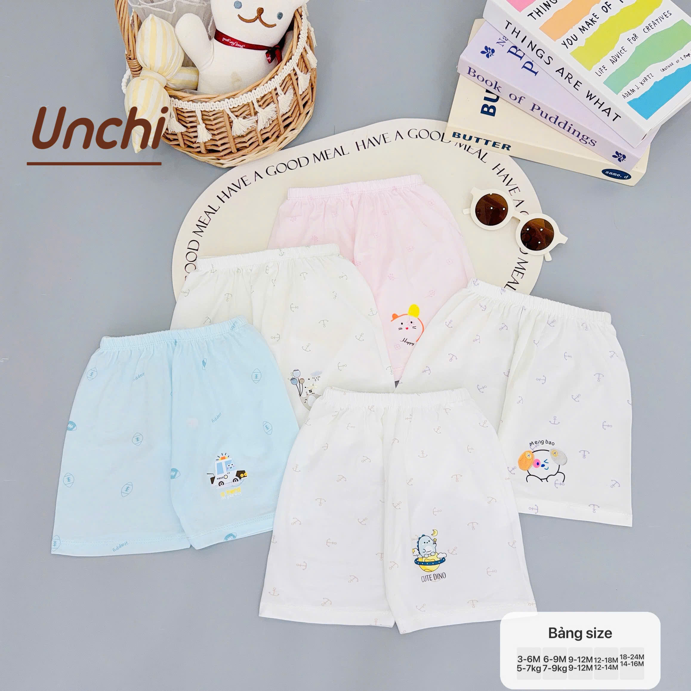 ( QLCU1 ) Combo 3 Quần Cộc Sơ Sinh Unchi Vải Pettit Mềm Mỏng Mát Cho Bé 3-9kg