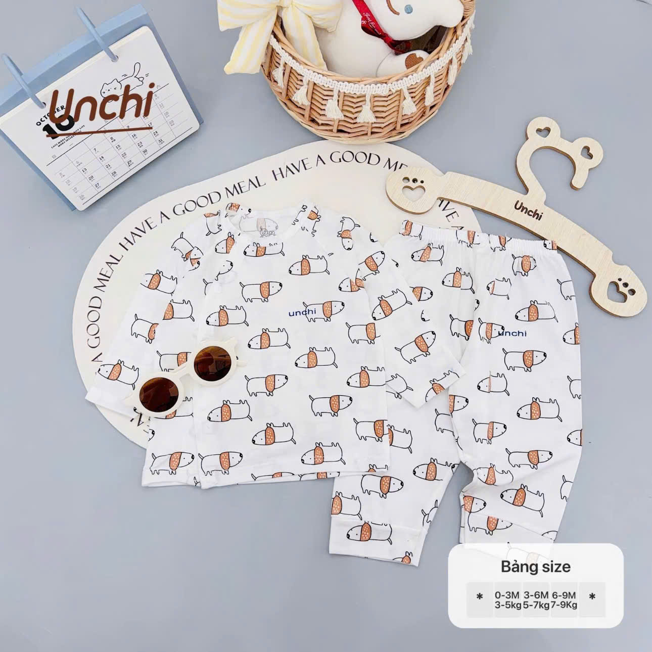 ( UD2 ) Bộ dài tay sơ sinh Unchi cotton mỏng - họa tiết hoạt hình cho bé 0-9 tháng — ảnh 2