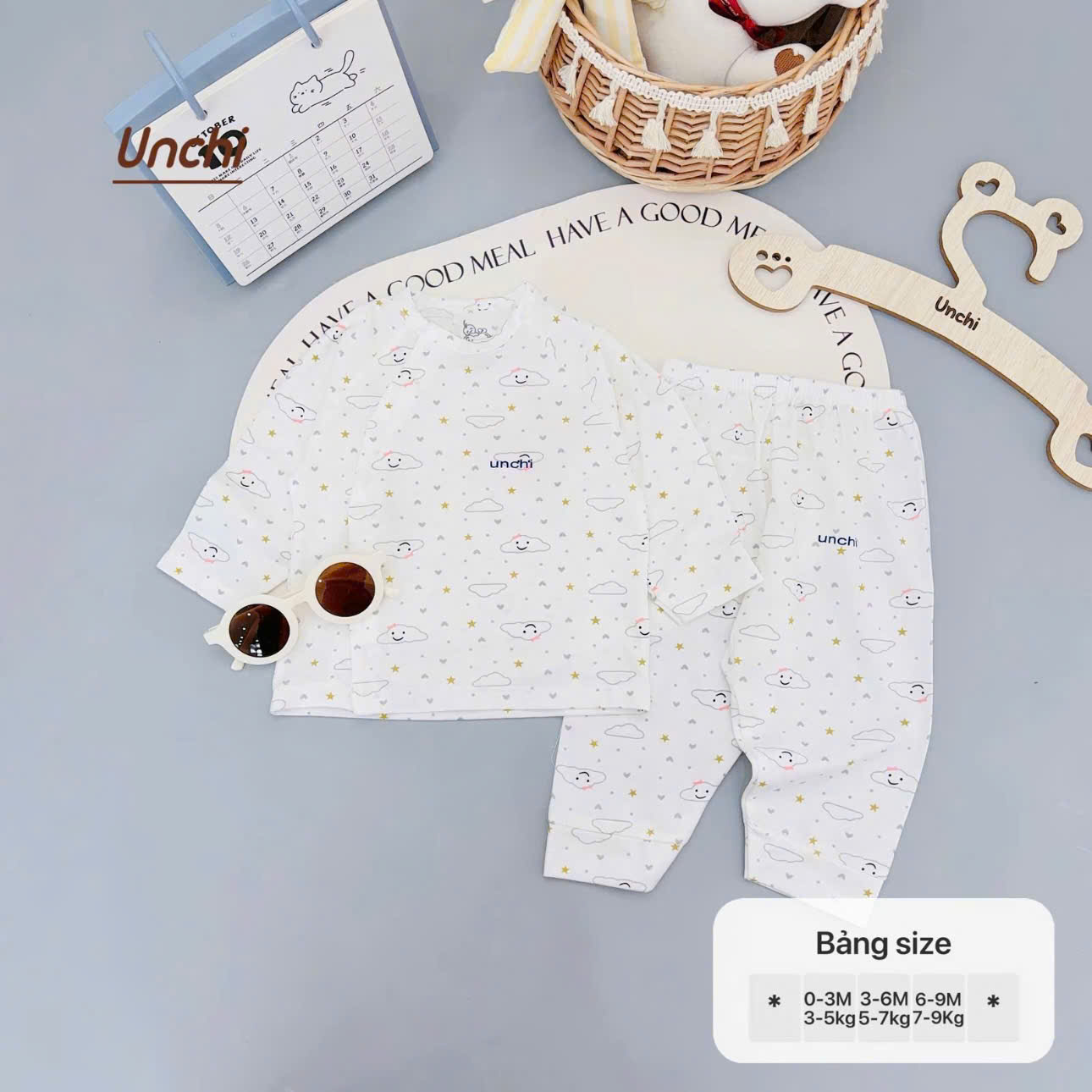 ( UD2 ) Bộ dài tay sơ sinh Unchi cotton mỏng - họa tiết hoạt hình cho bé 0-9 tháng — ảnh 3