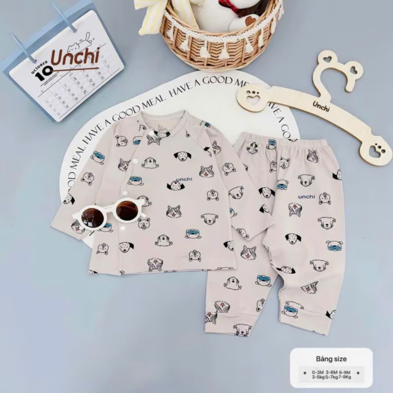 ( UD2 ) Bộ dài tay sơ sinh Unchi cotton mỏng - họa tiết hoạt hình cho bé 0-9 tháng — ảnh 5