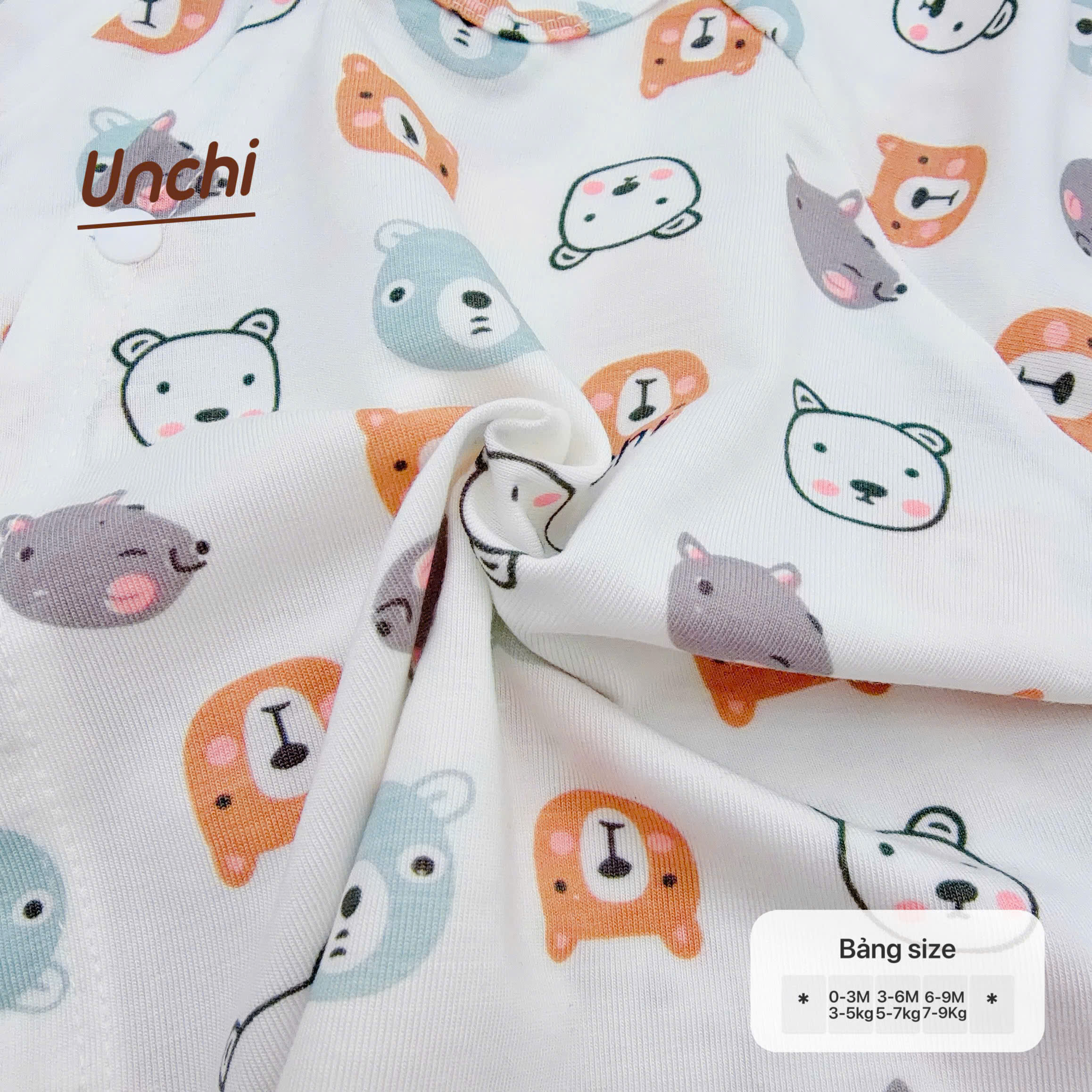 ( UD2 ) Bộ dài tay sơ sinh Unchi cotton mỏng - họa tiết hoạt hình cho bé 0-9 tháng — ảnh 6
