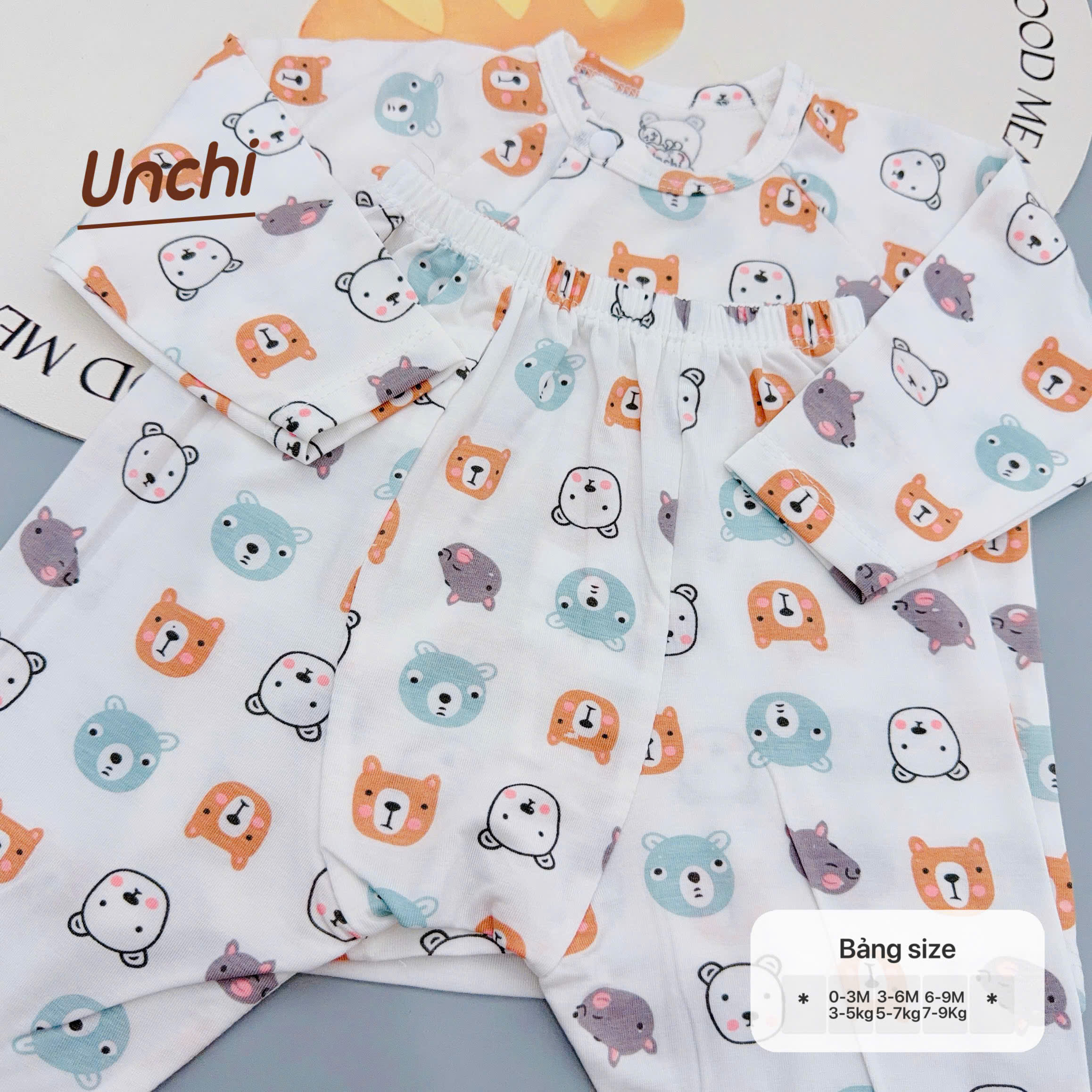 ( UD2 ) Bộ dài tay sơ sinh Unchi cotton mỏng - họa tiết hoạt hình cho bé 0-9 tháng — ảnh 7