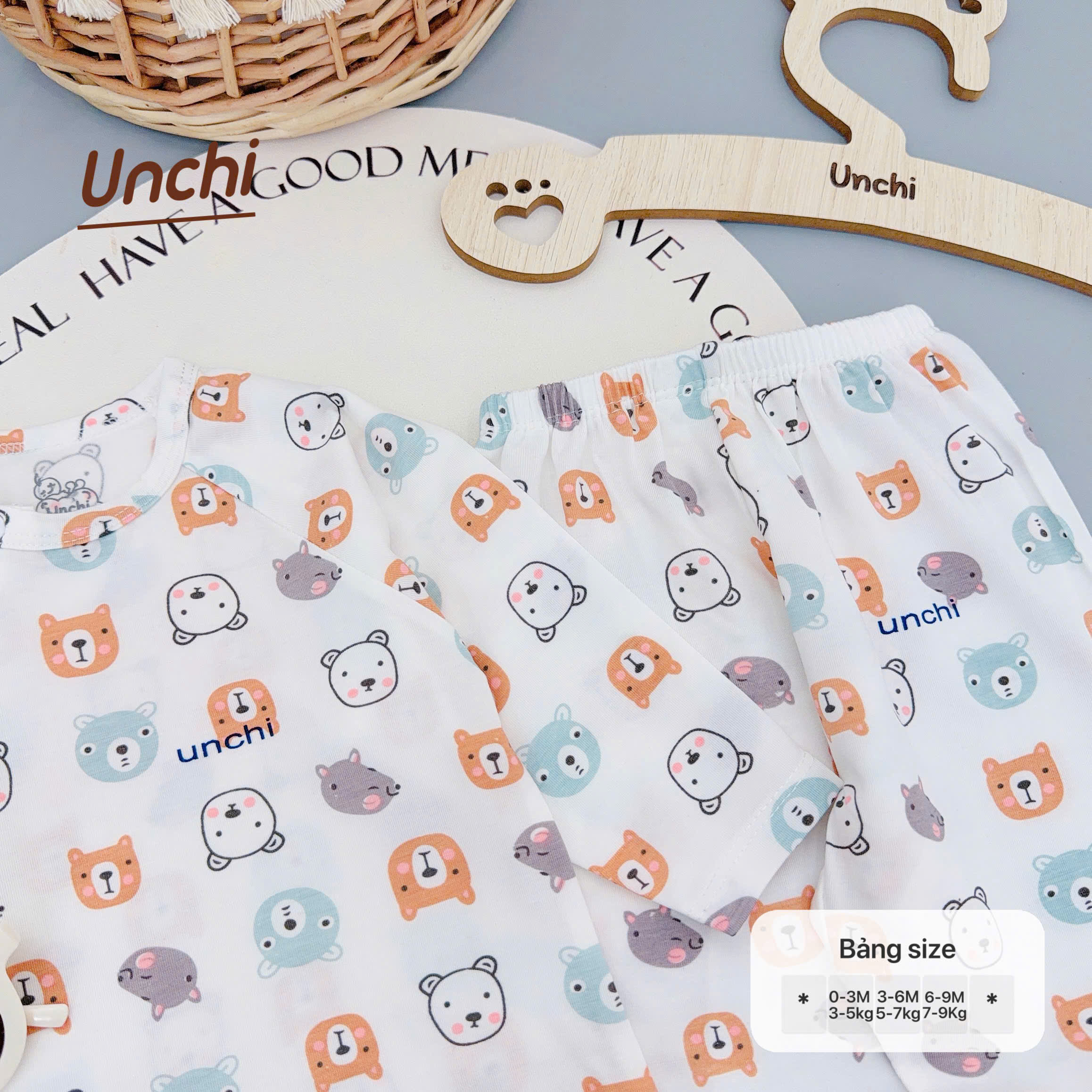 ( UD2 ) Bộ dài tay sơ sinh Unchi cotton mỏng - họa tiết hoạt hình cho bé 0-9 tháng — ảnh 8