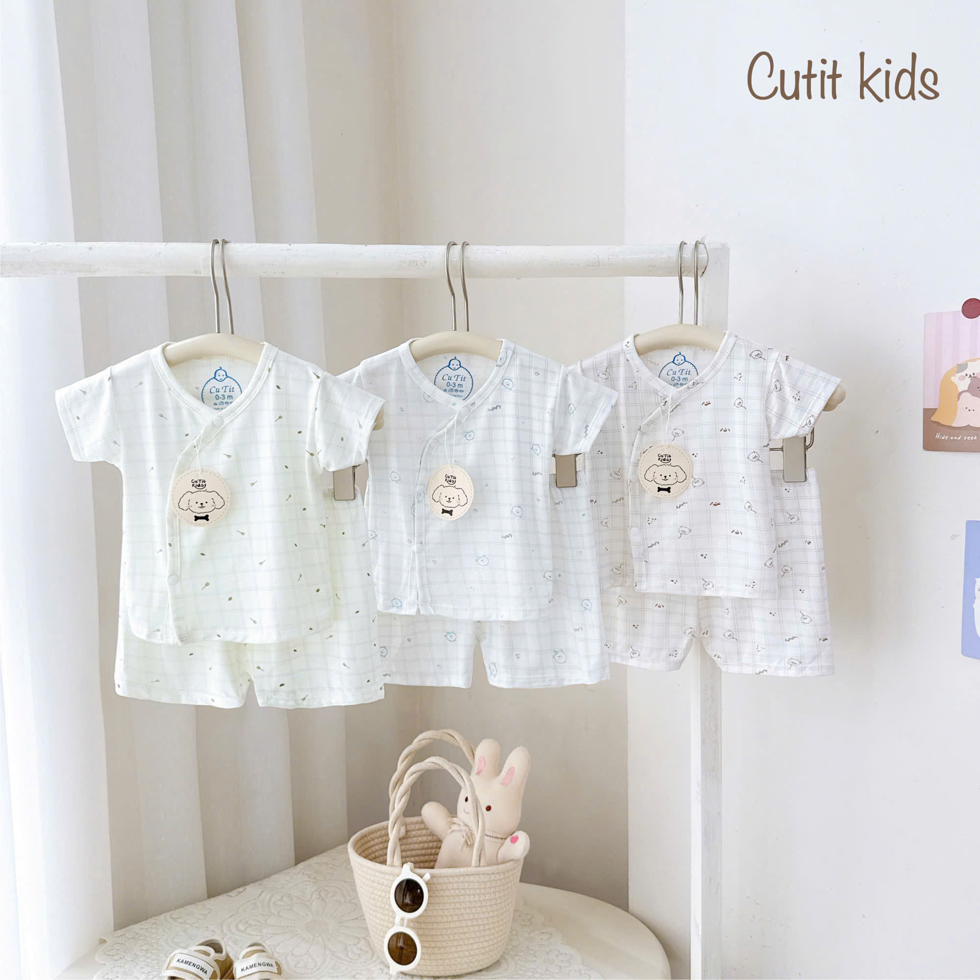 ( CT2 ) Bộ cộc tay sơ sinh kẻ caro, vải cotton mềm co giãn cho bé 0-9 tháng — ảnh 2