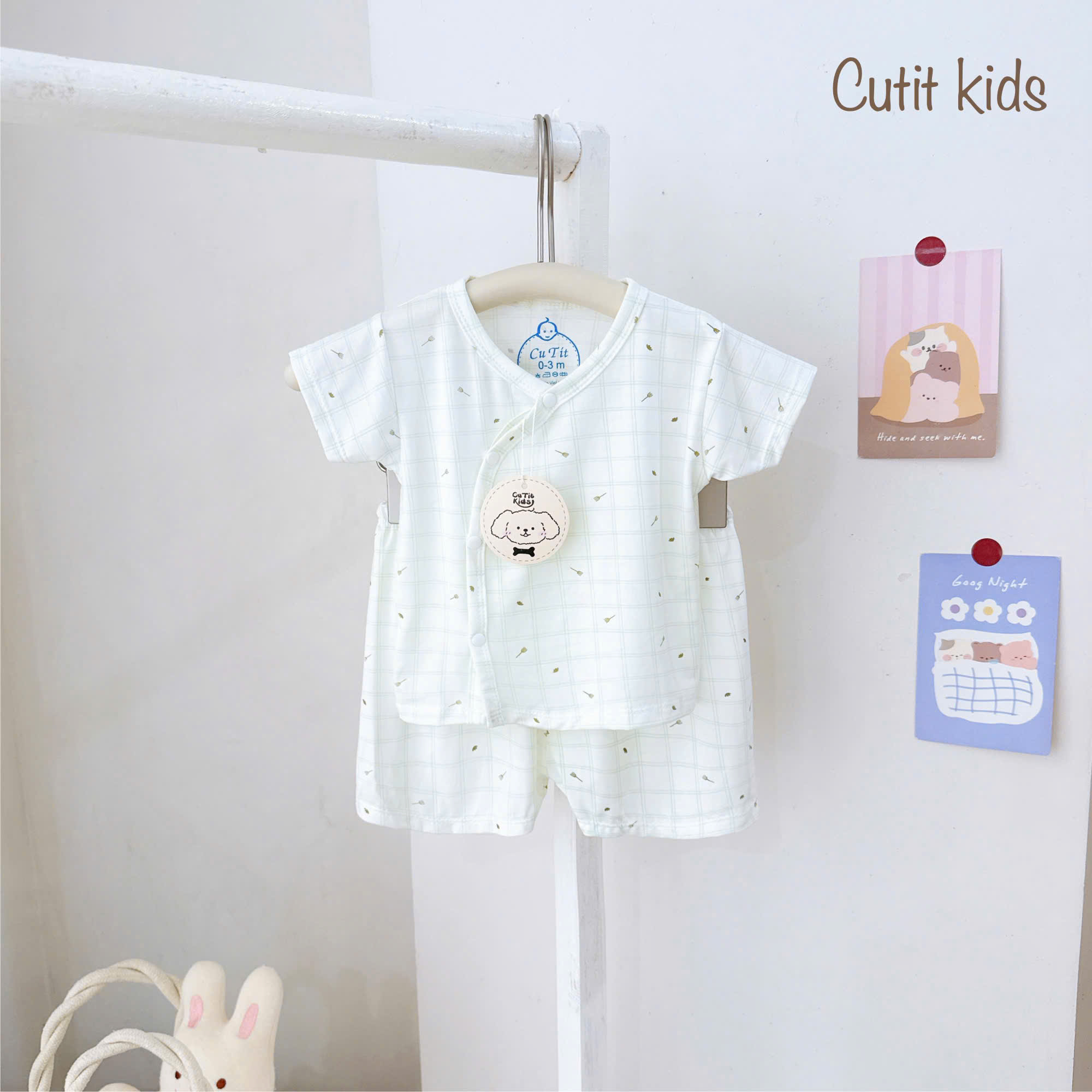 ( CT2 ) Bộ cộc tay sơ sinh kẻ caro, vải cotton mềm co giãn cho bé 0-9 tháng — ảnh 4