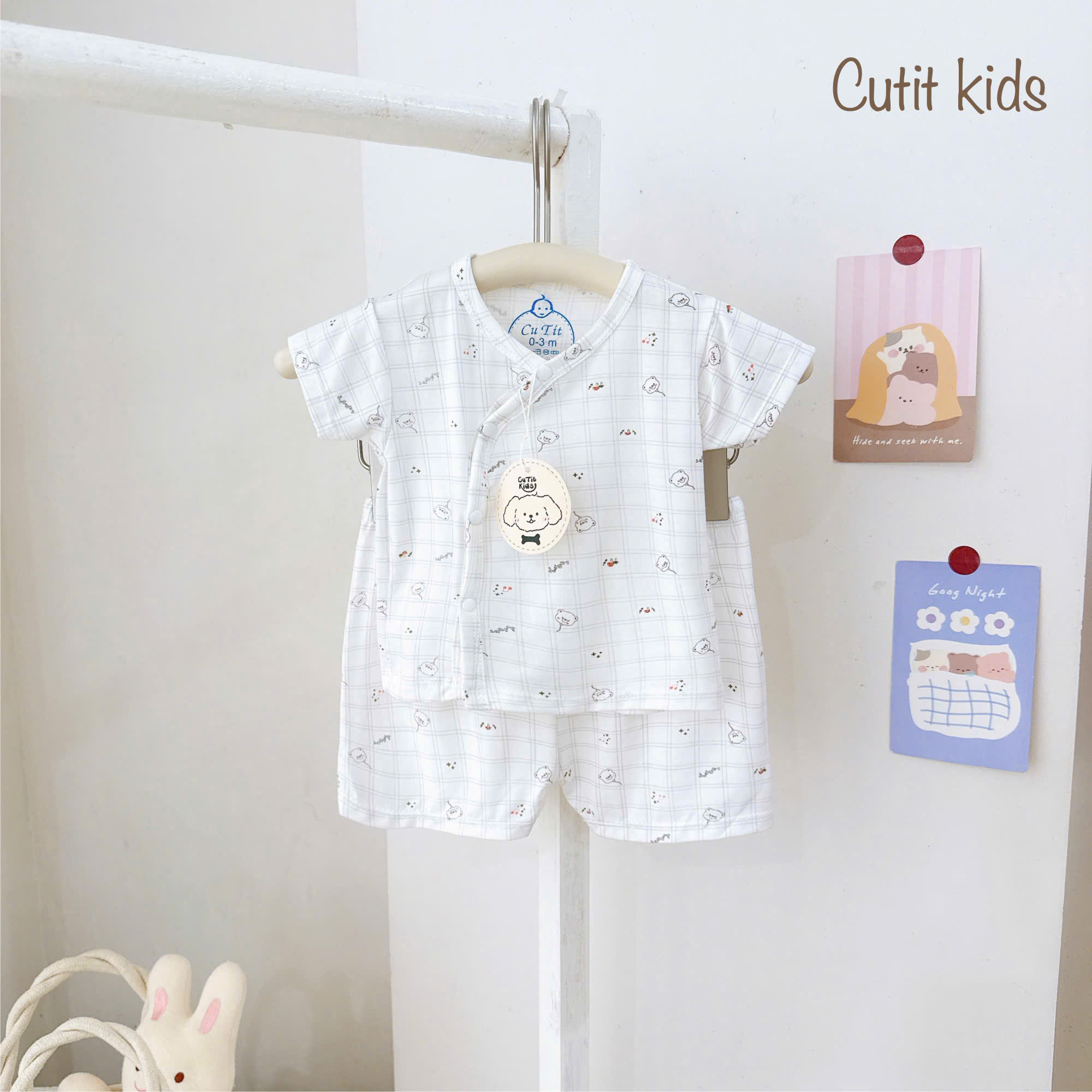 ( CT2 ) Bộ cộc tay sơ sinh kẻ caro, vải cotton mềm co giãn cho bé 0-9 tháng — ảnh 5