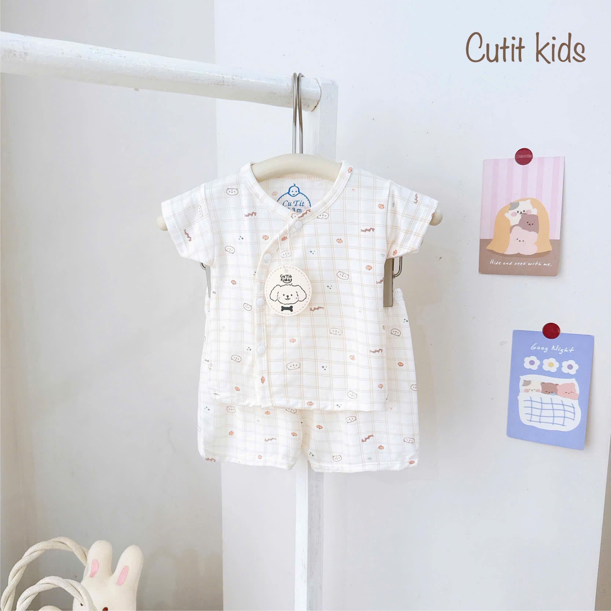 ( CT2 ) Bộ cộc tay sơ sinh kẻ caro, vải cotton mềm co giãn cho bé 0-9 tháng — ảnh 6