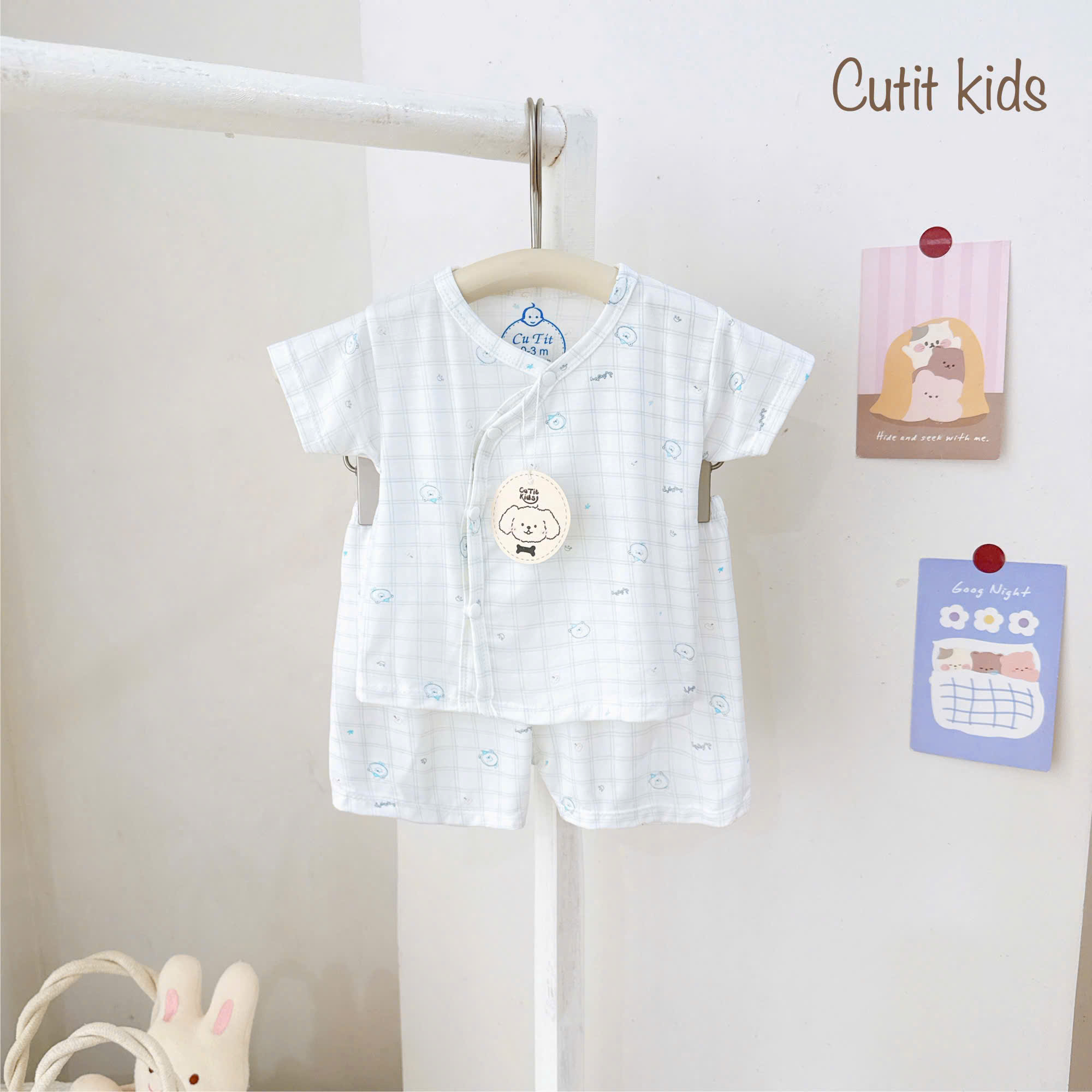 ( CT2 ) Bộ cộc tay sơ sinh kẻ caro, vải cotton mềm co giãn cho bé 0-9 tháng — ảnh 7