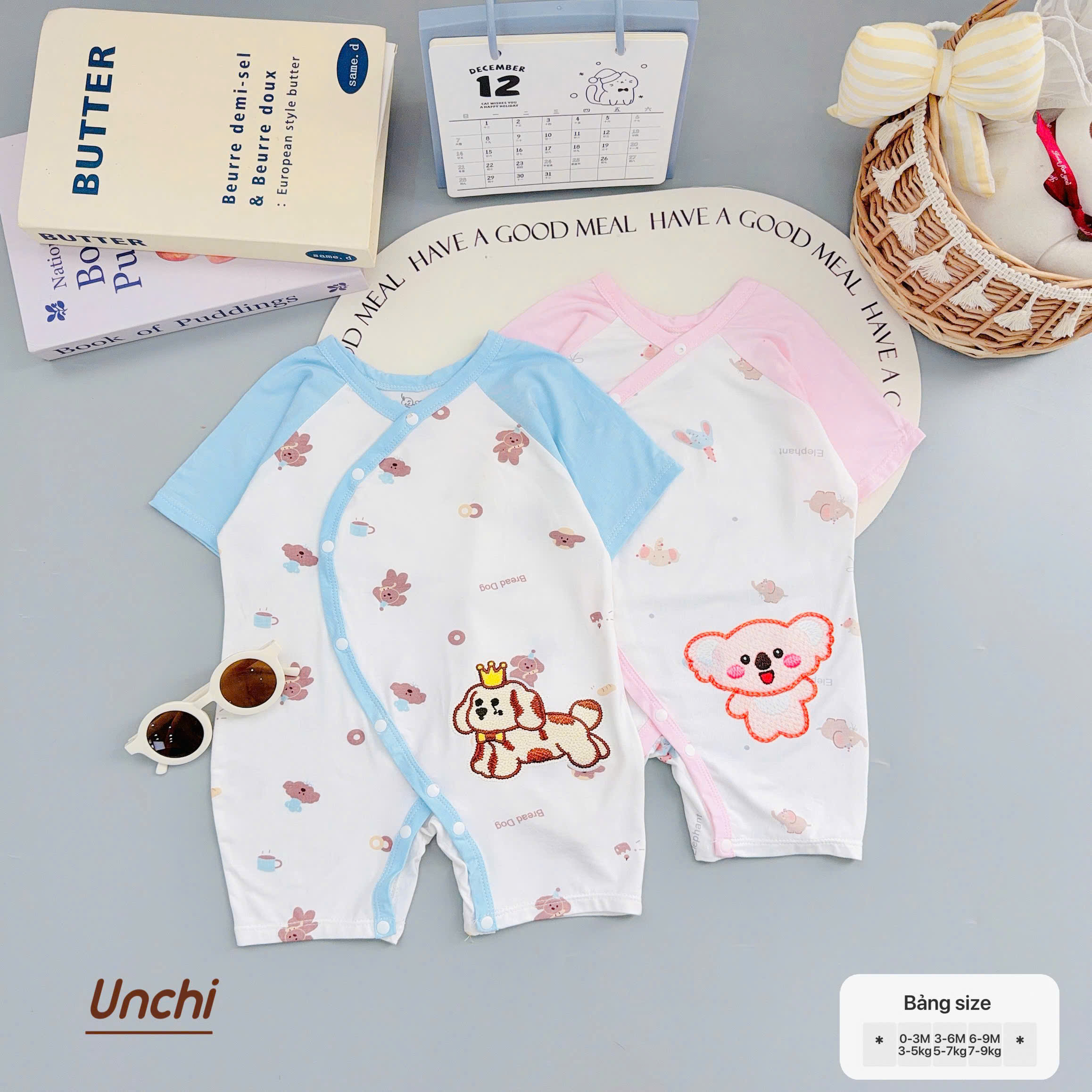 ( BDC1 ) Body sơ sinh cộc tay Unchi cài chéo, họa tiết hoạt hình cho bé 0-9 tháng — ảnh 3