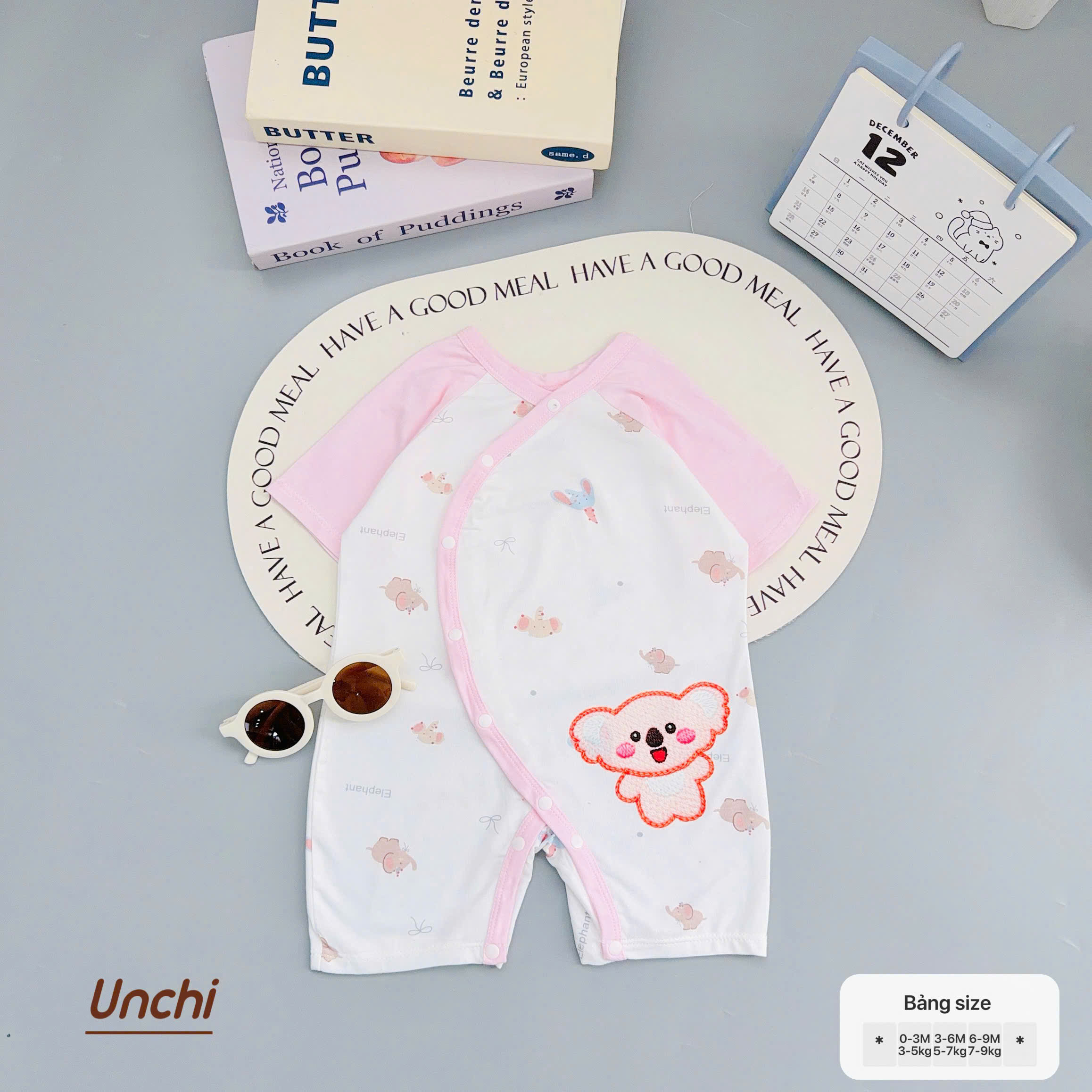 ( BDC1 ) Body sơ sinh cộc tay Unchi cài chéo, họa tiết hoạt hình cho bé 0-9 tháng — ảnh 4