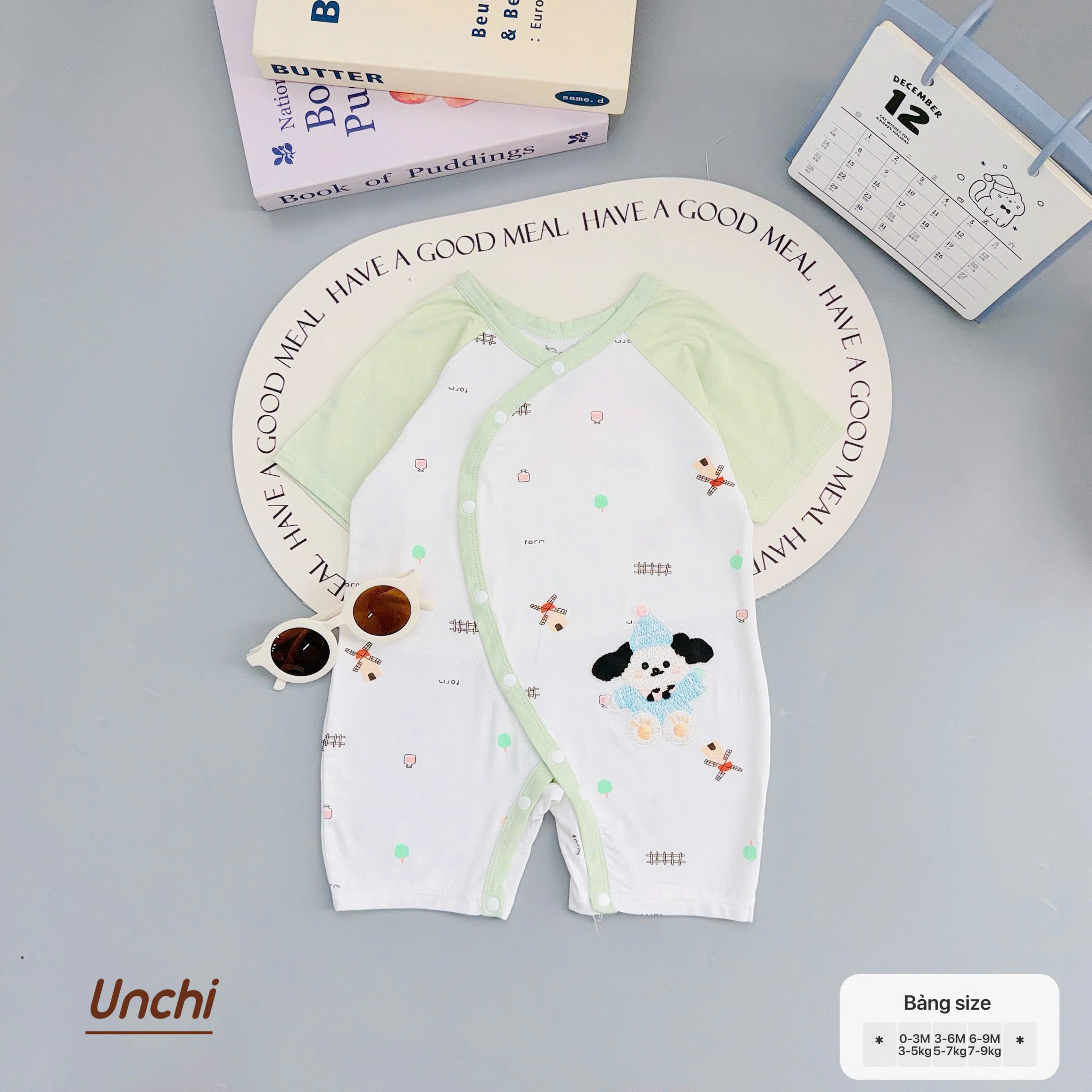 ( BDC1 ) Body sơ sinh cộc tay Unchi cài chéo, họa tiết hoạt hình cho bé 0-9 tháng — ảnh 5