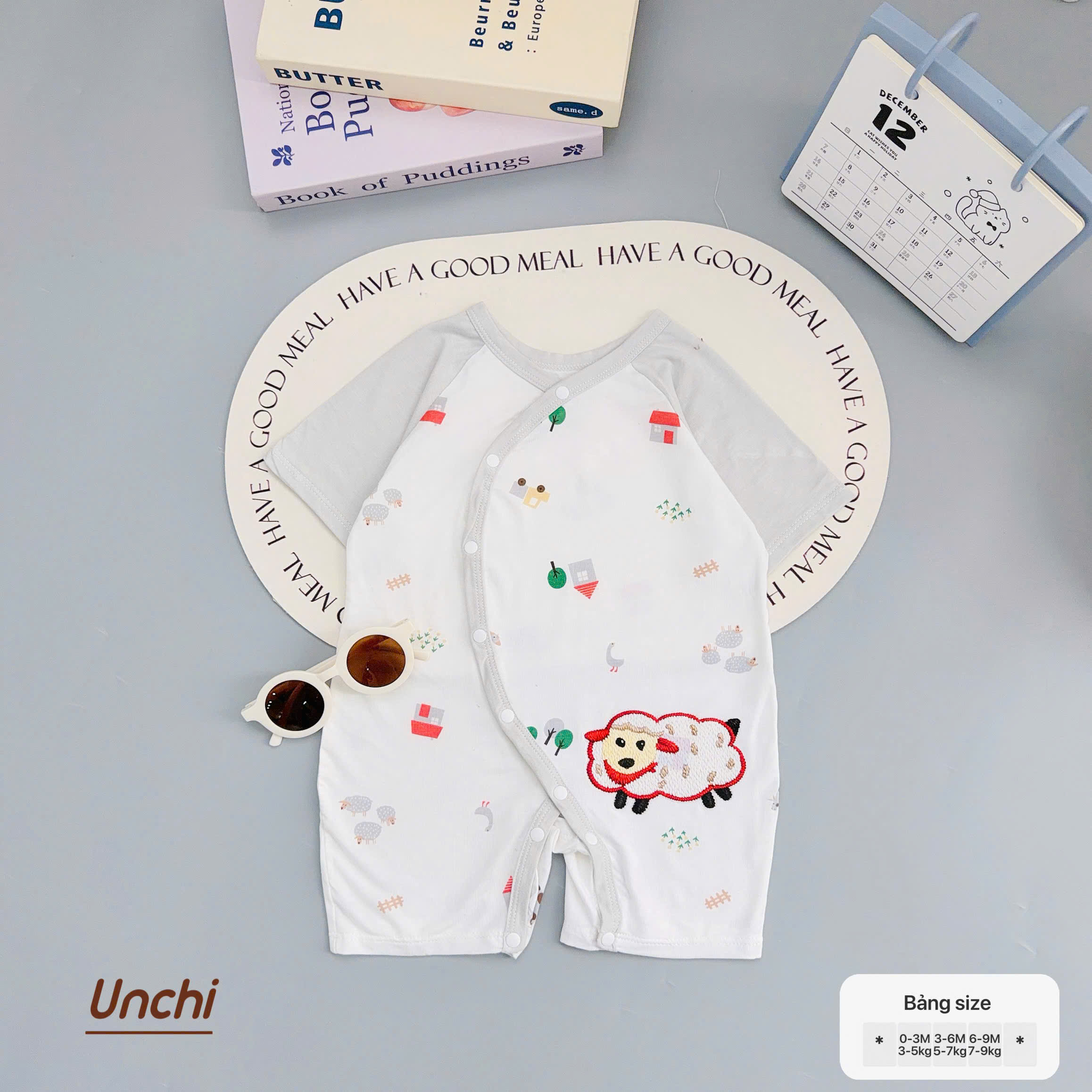 ( BDC1 ) Body sơ sinh cộc tay Unchi cài chéo, họa tiết hoạt hình cho bé 0-9 tháng — ảnh 6