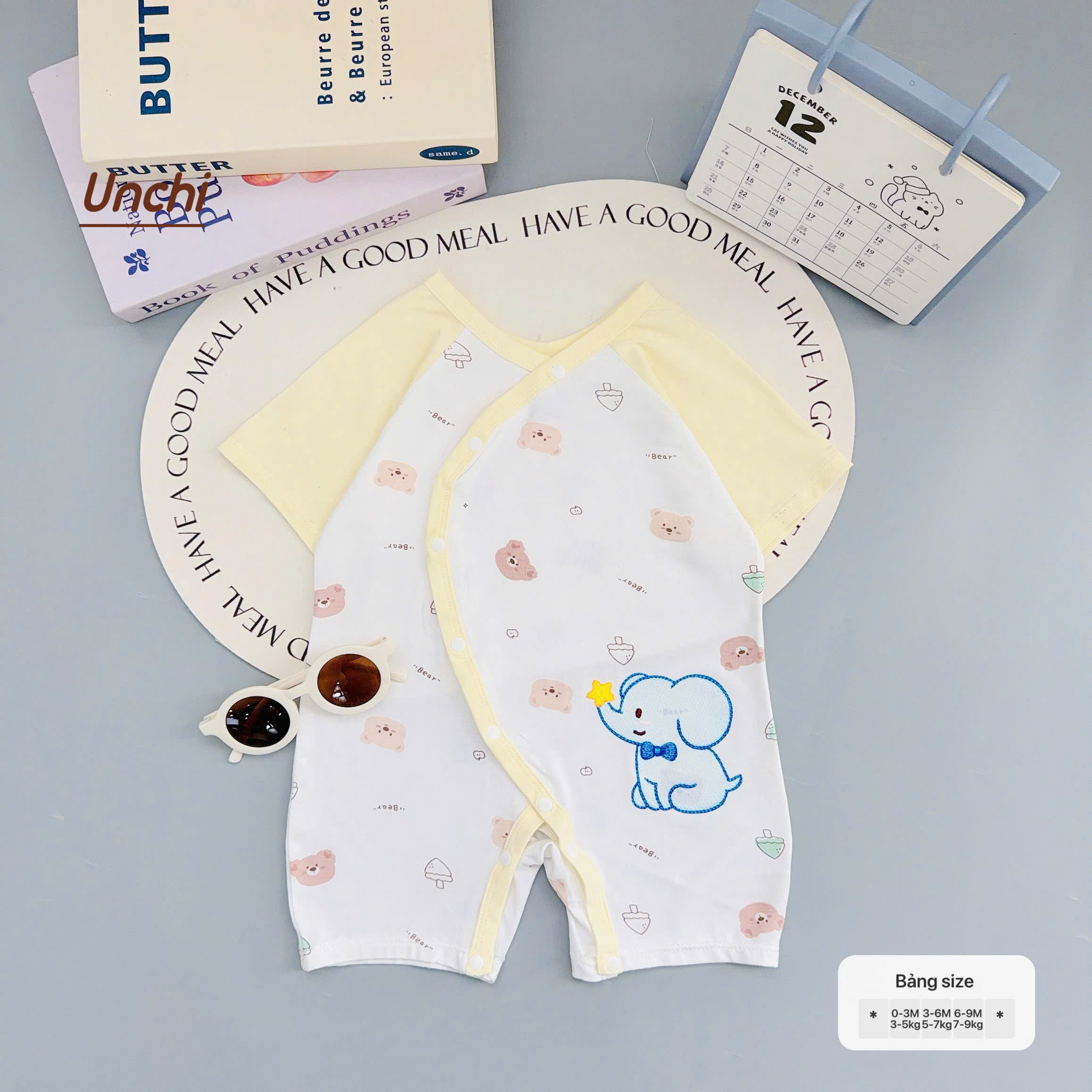 ( BDC1 ) Body sơ sinh cộc tay Unchi cài chéo, họa tiết hoạt hình cho bé 0-9 tháng — ảnh 7