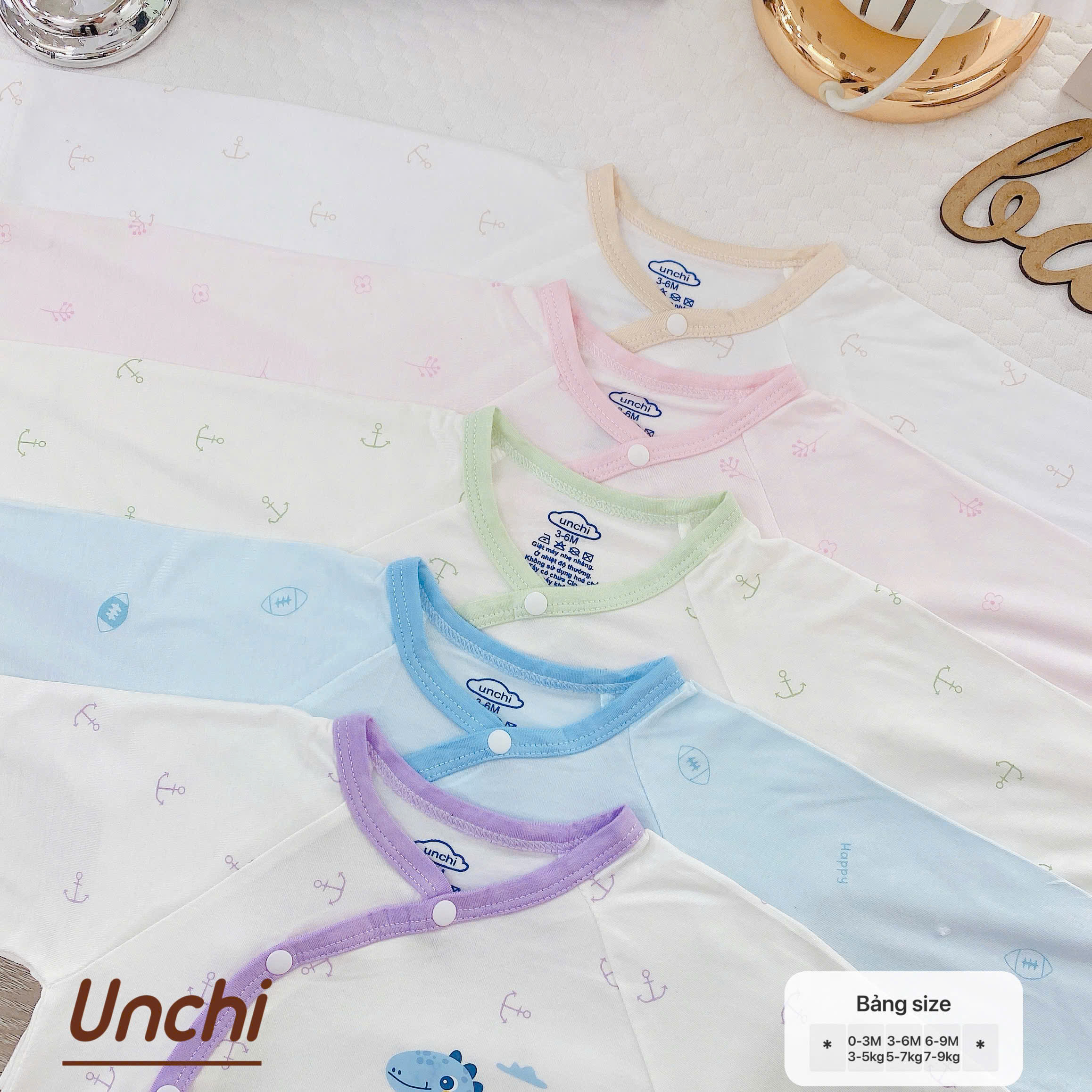 ( UD13 )Bộ dài tay sơ sinh Unchi cài lệch - quần cạp cao giữ ấm bụng cho bé 0-9 tháng — ảnh 2