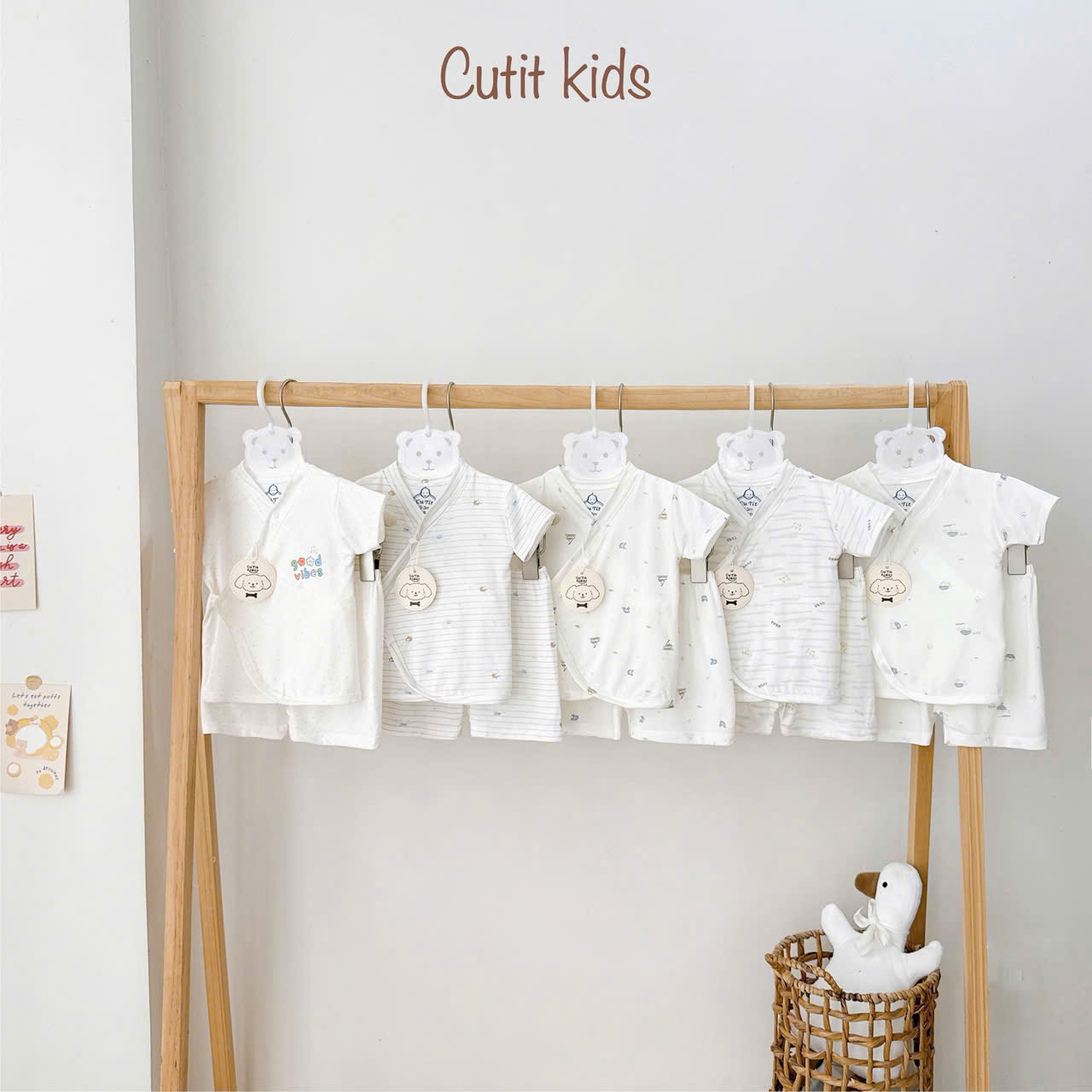 ( CT1 ) Bộ cộc tay Kimono 2 vạt sơ sinh, vải petit mềm mịn cho bé 0-9 tháng