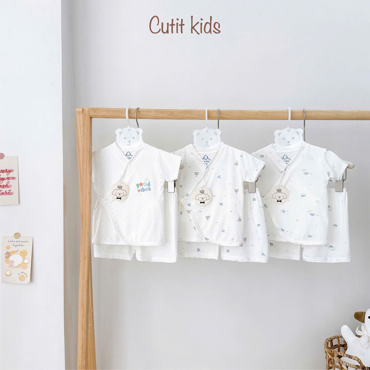 ( CT1 ) Bộ cộc tay Kimono 2 vạt sơ sinh, vải petit mềm mịn cho bé 0-9 tháng — ảnh 2