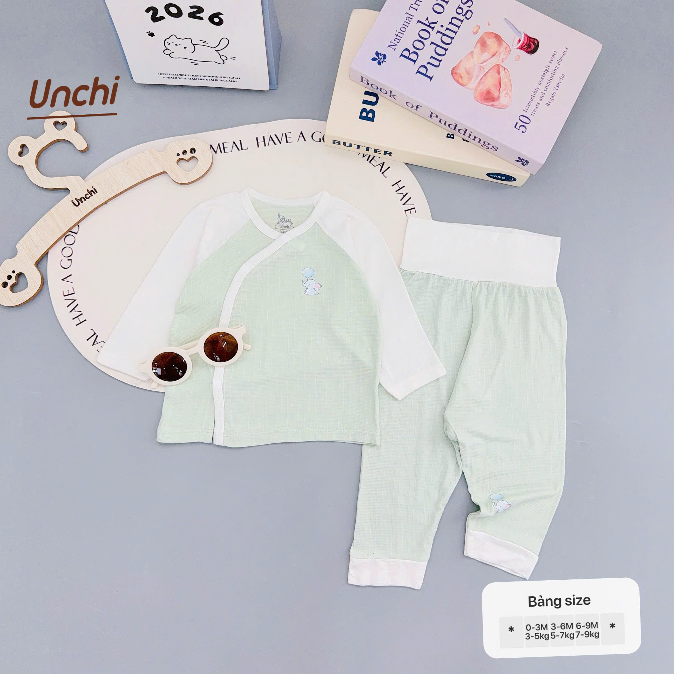 ( UD19 ) Bộ dài tay sơ sinh Unchi cạp cao, bamboo sợi tre vân nổi cho bé 0-9 Tháng — ảnh 5