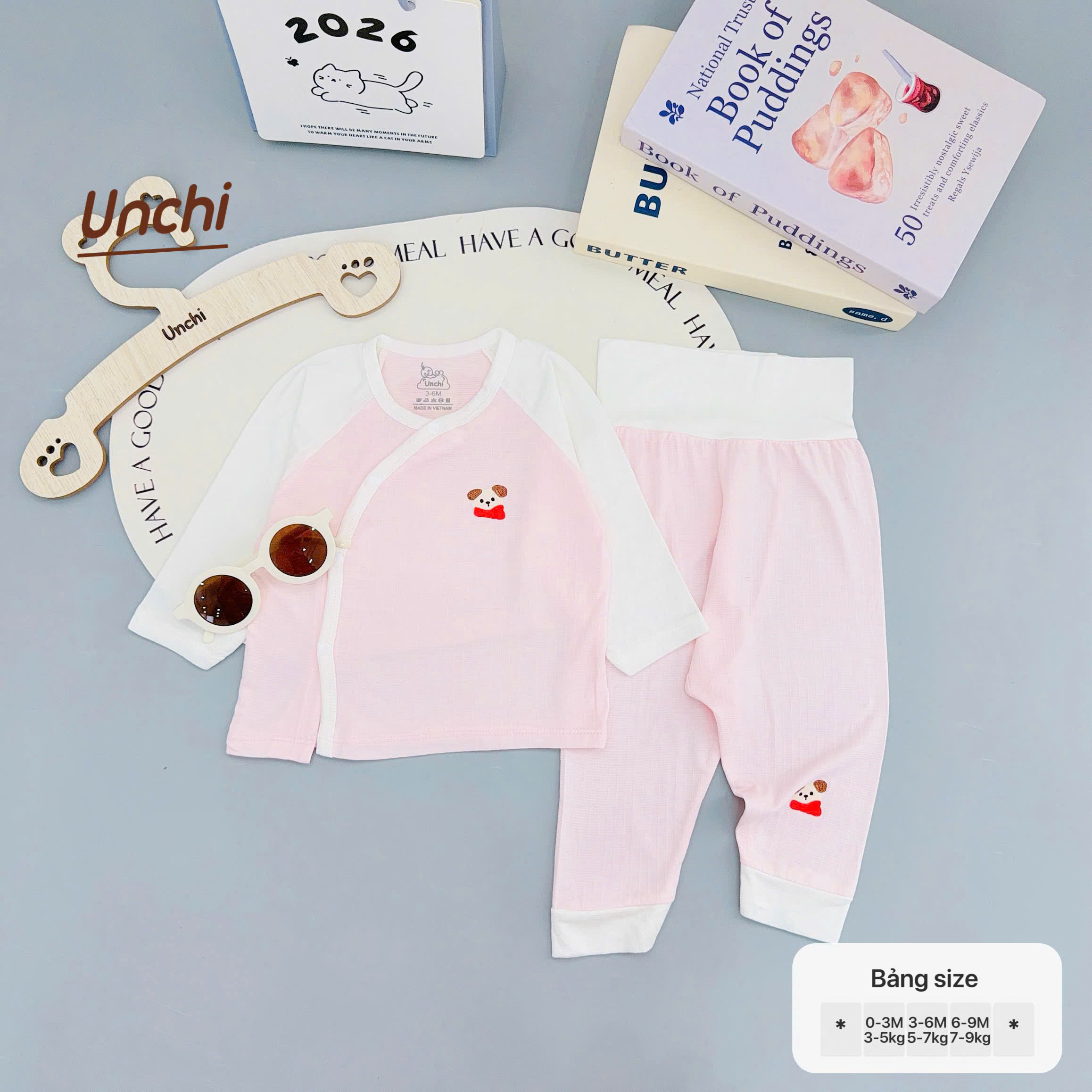 ( UD19 ) Bộ dài tay sơ sinh Unchi cạp cao, bamboo sợi tre vân nổi cho bé 0-9 Tháng — ảnh 6