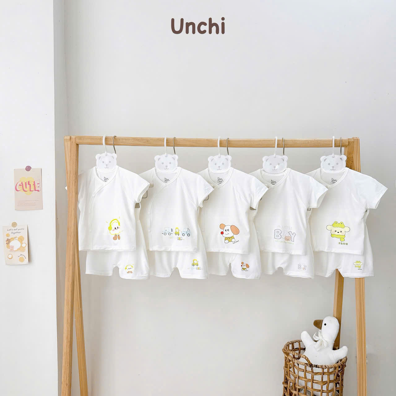 ( UC22 ) Bộ cộc tay sơ sinh Unchi cạp cao, vải petit mềm mịn cho bé 0-9 tháng
