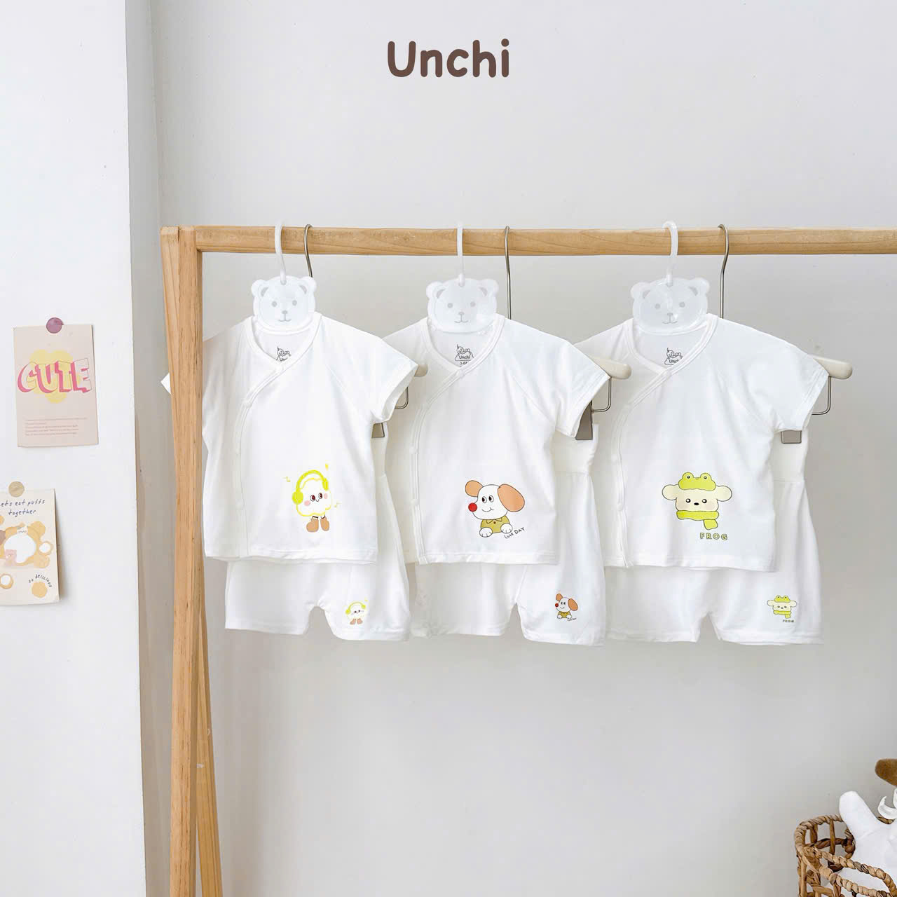 ( UC22 ) Bộ cộc tay sơ sinh Unchi cạp cao, vải petit mềm mịn cho bé 0-9 tháng — ảnh 2