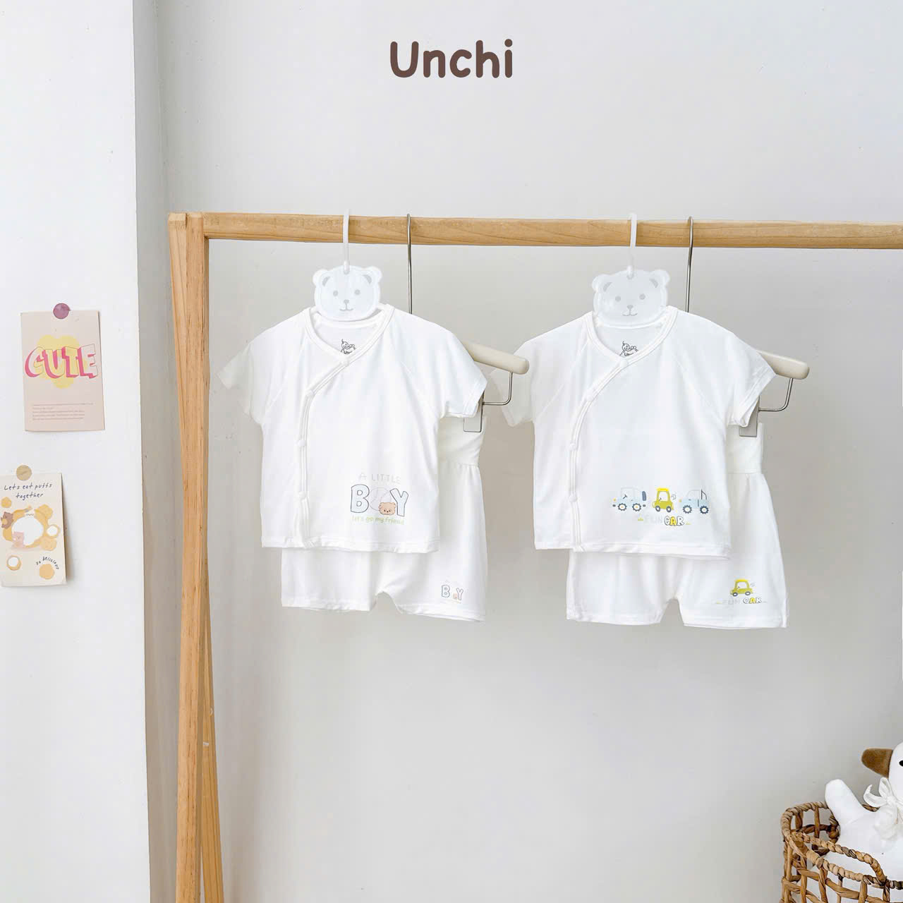 ( UC22 ) Bộ cộc tay sơ sinh Unchi cạp cao, vải petit mềm mịn cho bé 0-9 tháng — ảnh 3