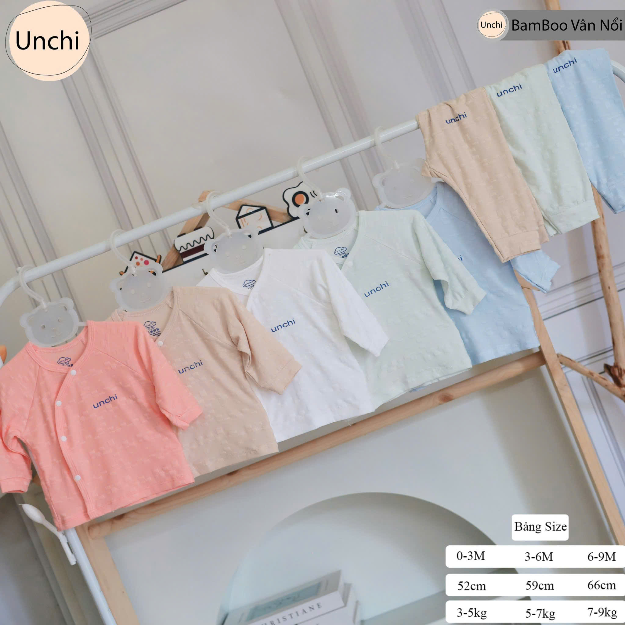 ( UD4 ) Bộ dài tay sơ sinh Unchi Bamboo vân nổi 3D - cài chéo cho bé 0-9 tháng  — ảnh 2