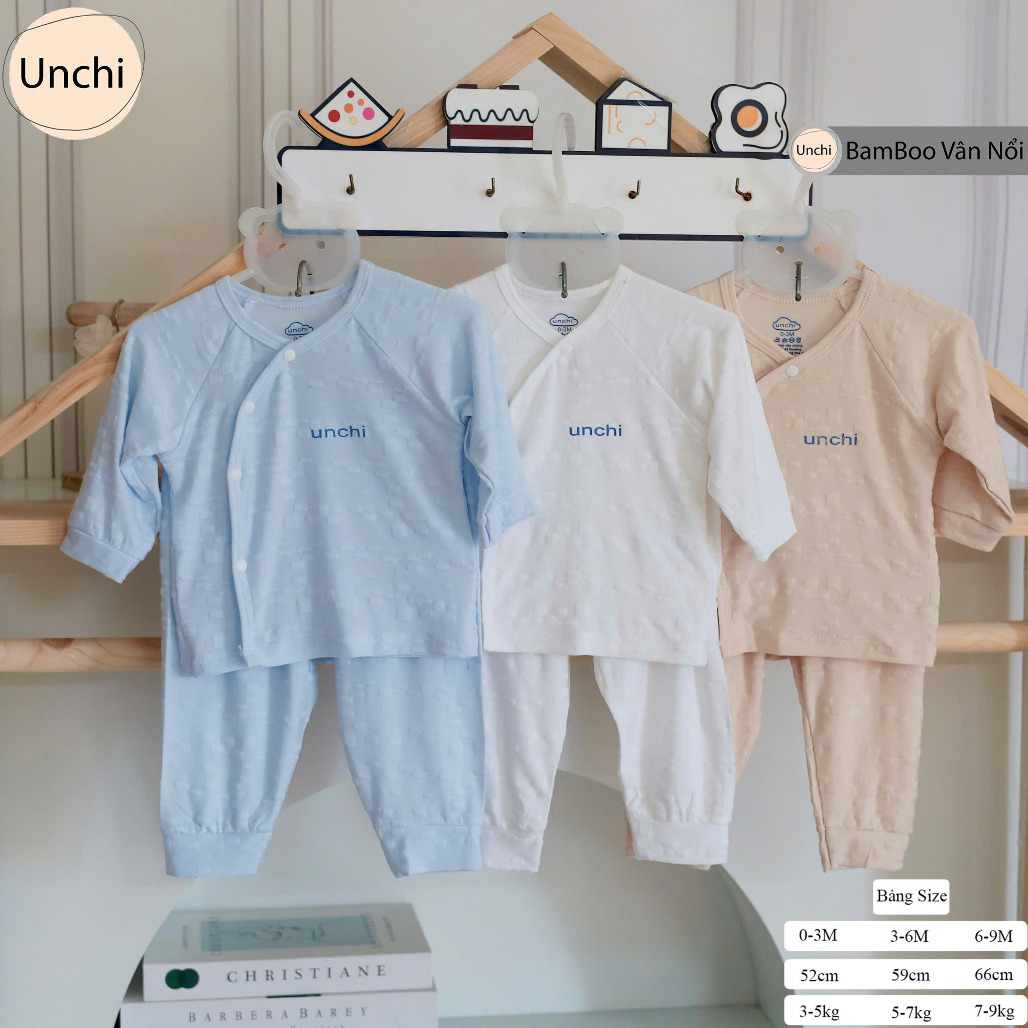 ( UD4 ) Bộ dài tay sơ sinh Unchi Bamboo vân nổi 3D - cài chéo cho bé 0-9 tháng  — ảnh 3