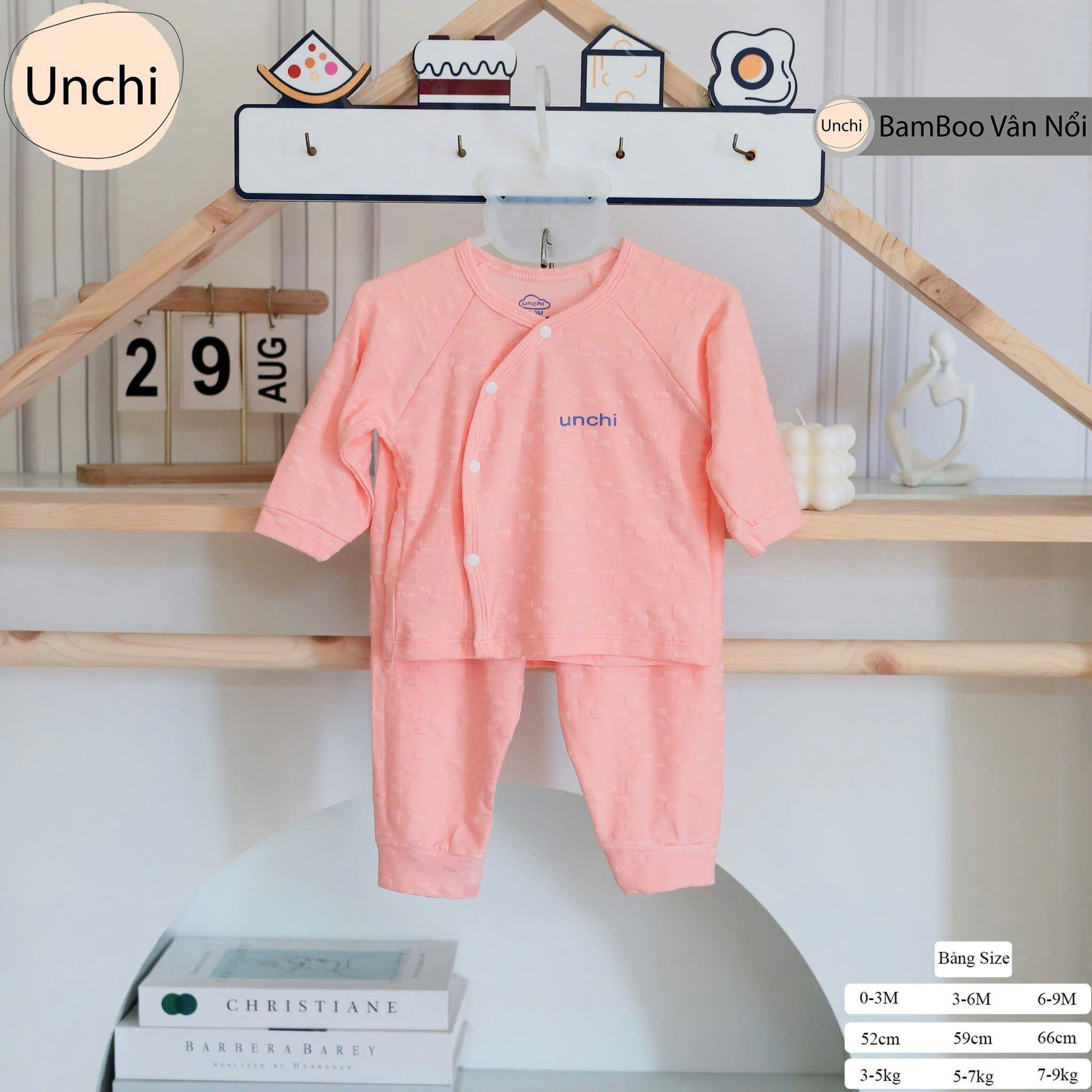 ( UD4 ) Bộ dài tay sơ sinh Unchi Bamboo vân nổi 3D - cài chéo cho bé 0-9 tháng  — ảnh 4