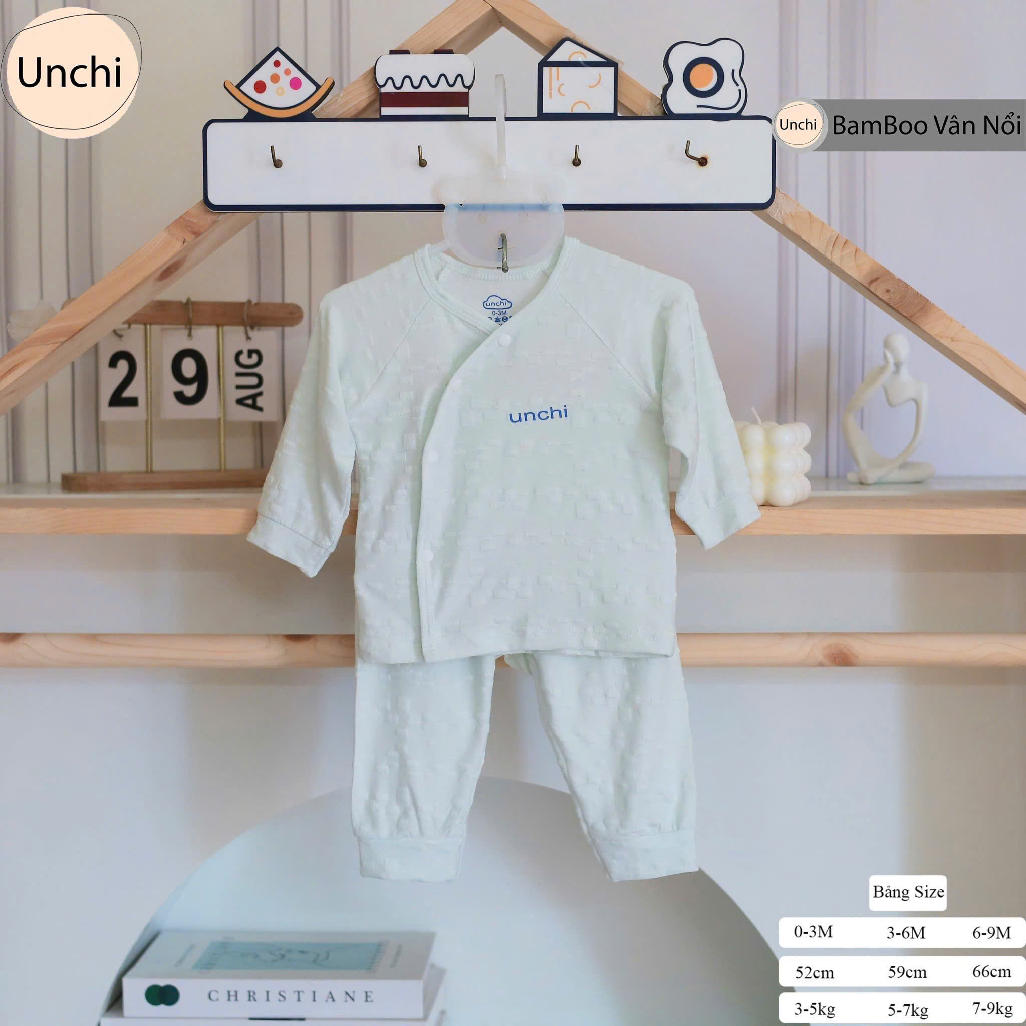 ( UD4 ) Bộ dài tay sơ sinh Unchi Bamboo vân nổi 3D - cài chéo cho bé 0-9 tháng  — ảnh 5