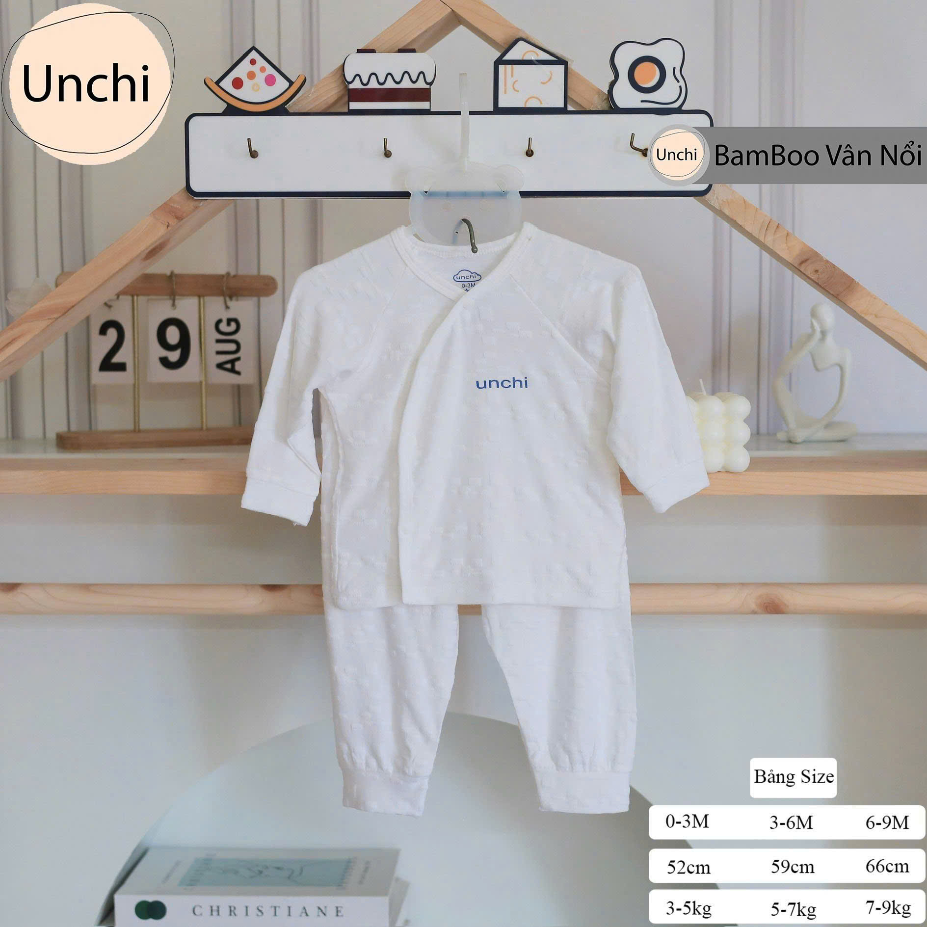 ( UD4 ) Bộ dài tay sơ sinh Unchi Bamboo vân nổi 3D - cài chéo cho bé 0-9 tháng  — ảnh 6
