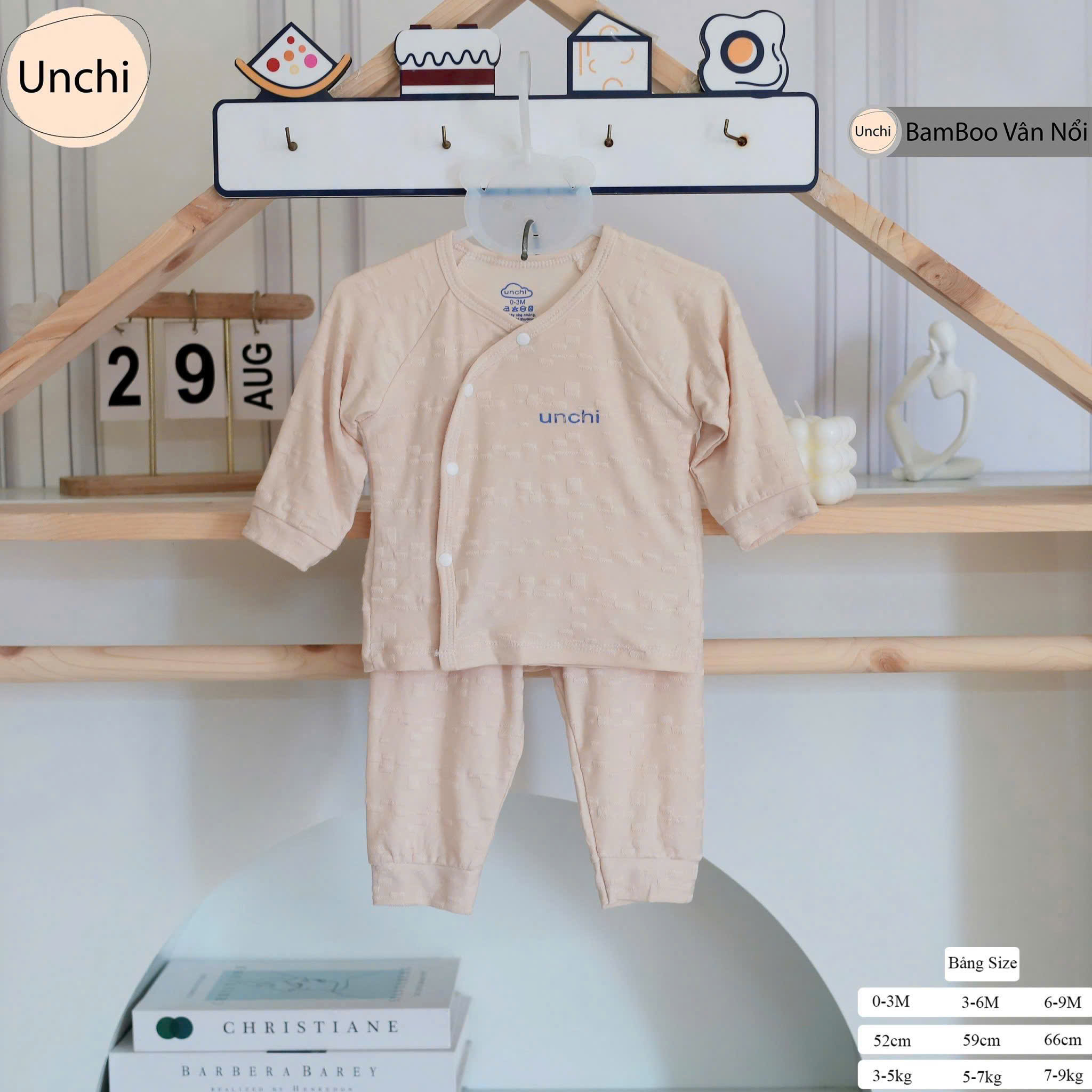 ( UD4 ) Bộ dài tay sơ sinh Unchi Bamboo vân nổi 3D - cài chéo cho bé 0-9 tháng  — ảnh 7