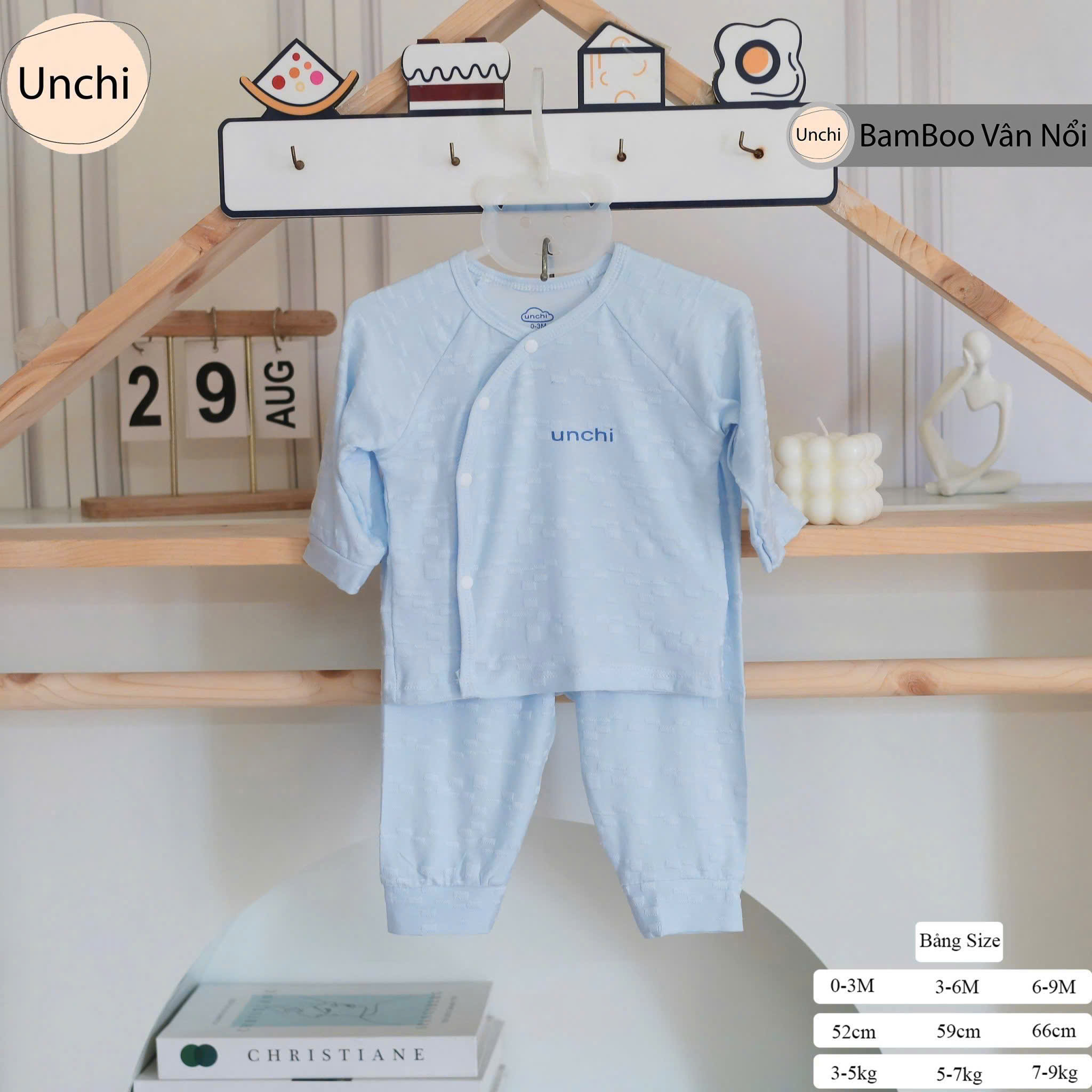 ( UD4 ) Bộ dài tay sơ sinh Unchi Bamboo vân nổi 3D - cài chéo cho bé 0-9 tháng  — ảnh 8