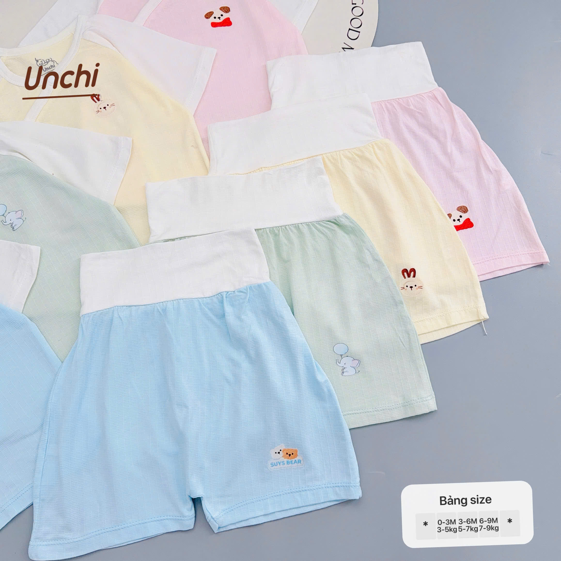 ( UC19 ) Bộ cộc tay sơ sinh Unchi cạp cao, bamboo sợi tre vân nổi — ảnh 3