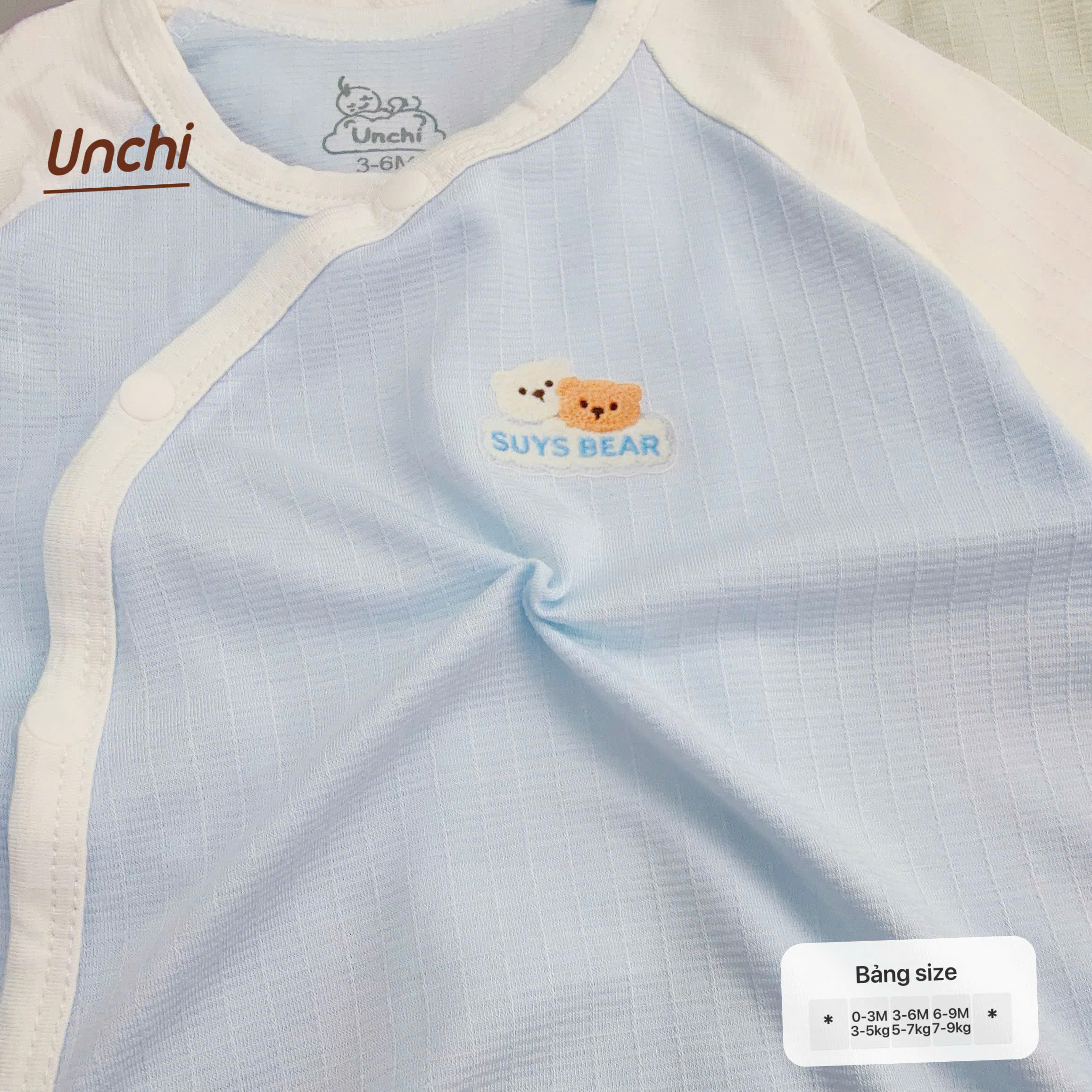 ( UC19 ) Bộ cộc tay sơ sinh Unchi cạp cao, bamboo sợi tre vân nổi — ảnh 6