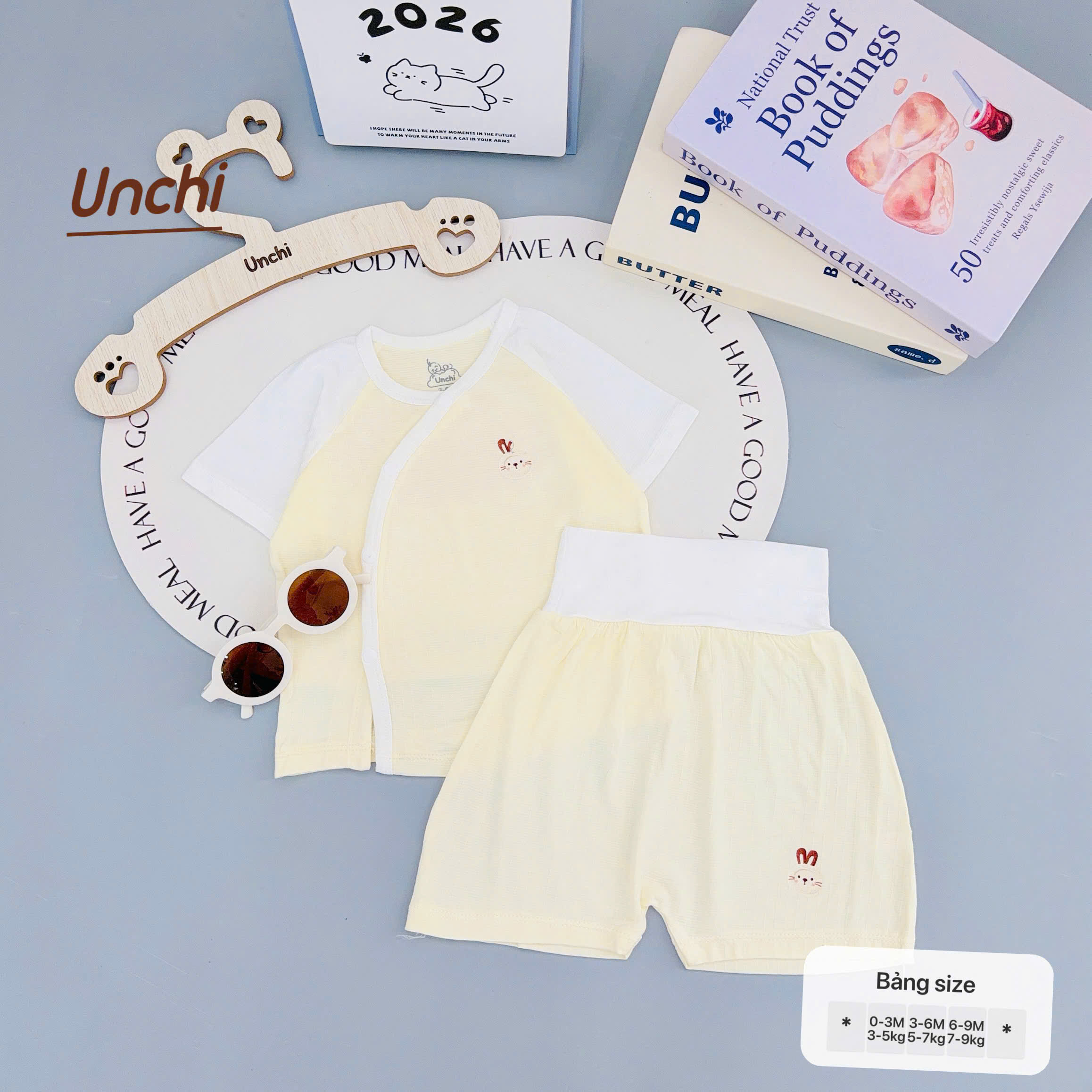 ( UC19 ) Bộ cộc tay sơ sinh Unchi cạp cao, bamboo sợi tre vân nổi — ảnh 7