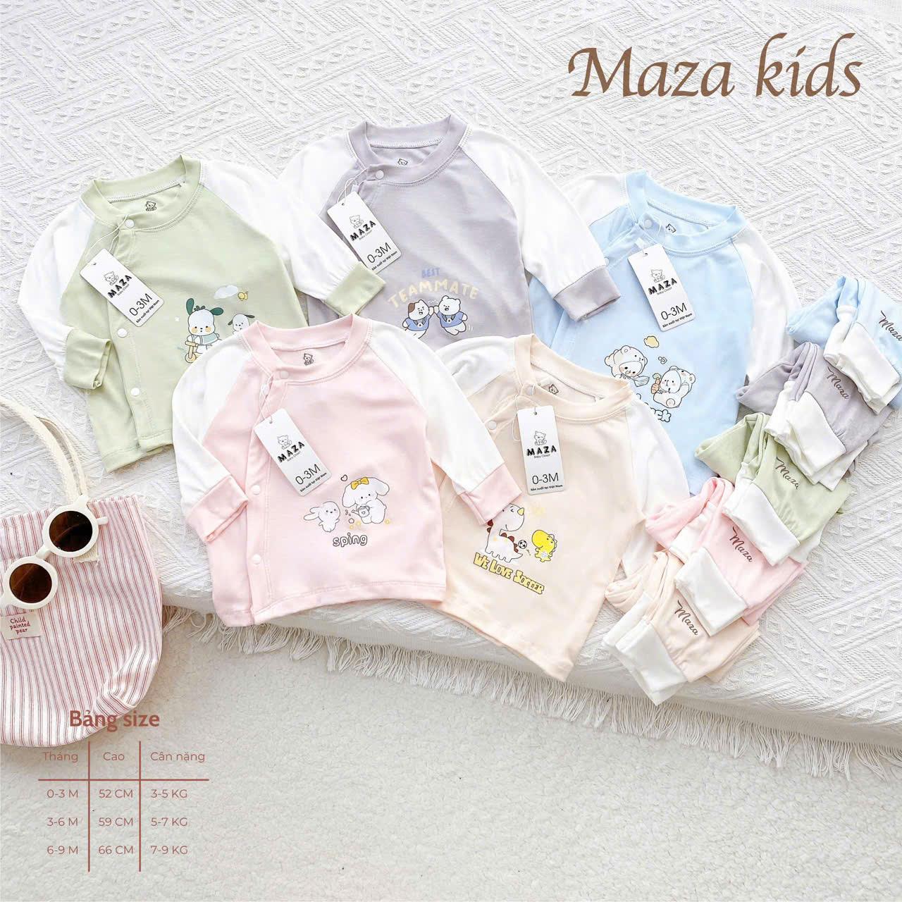 ( MD4 ) Bộ Quần Aó Dài Tay Cạp Cao MaZa Kids Mềm mại mịn nhẹ co giãn cho trẻ sơ sinh 0-9 tháng
