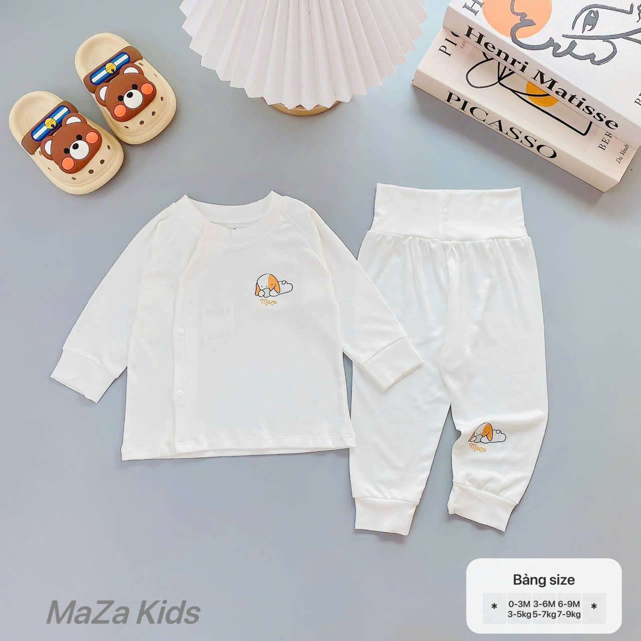 ( MD2 ) Bộ quần áo dài tay Thun lụa Mazza Cạp cao vải Tencel trắng trơn cho bé 0-9M — ảnh 4