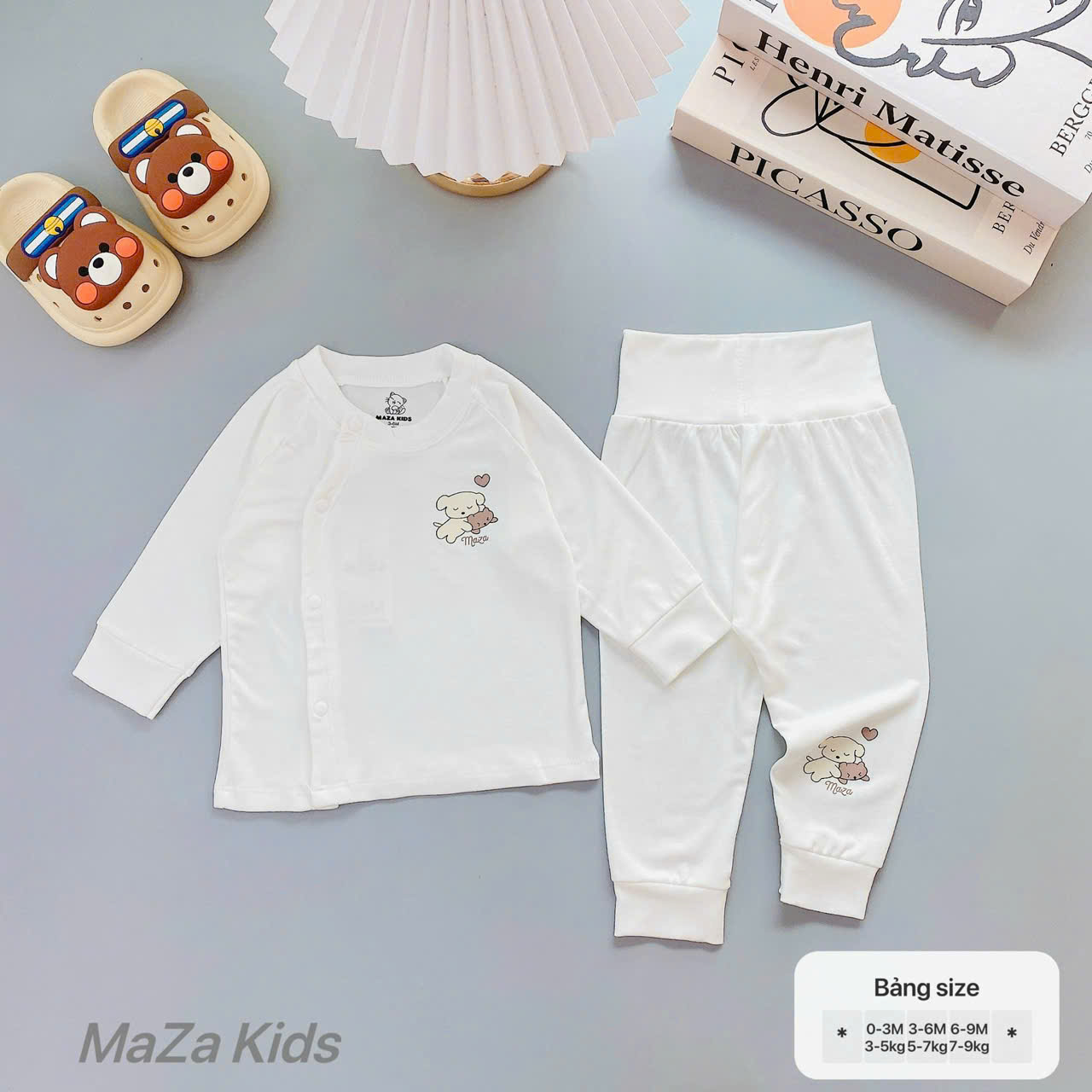( MD2 ) Bộ quần áo dài tay Thun lụa Mazza Cạp cao vải Tencel trắng trơn cho bé 0-9M — ảnh 6