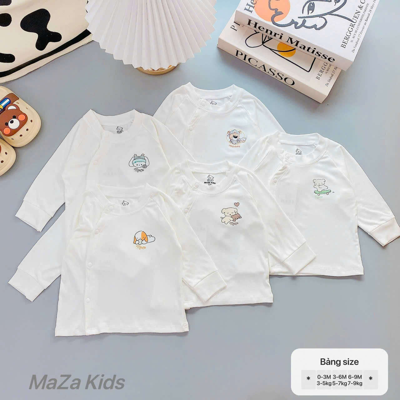 ( MD2 ) Bộ quần áo dài tay Thun lụa Mazza Cạp cao vải Tencel trắng trơn cho bé 0-9M — ảnh 8