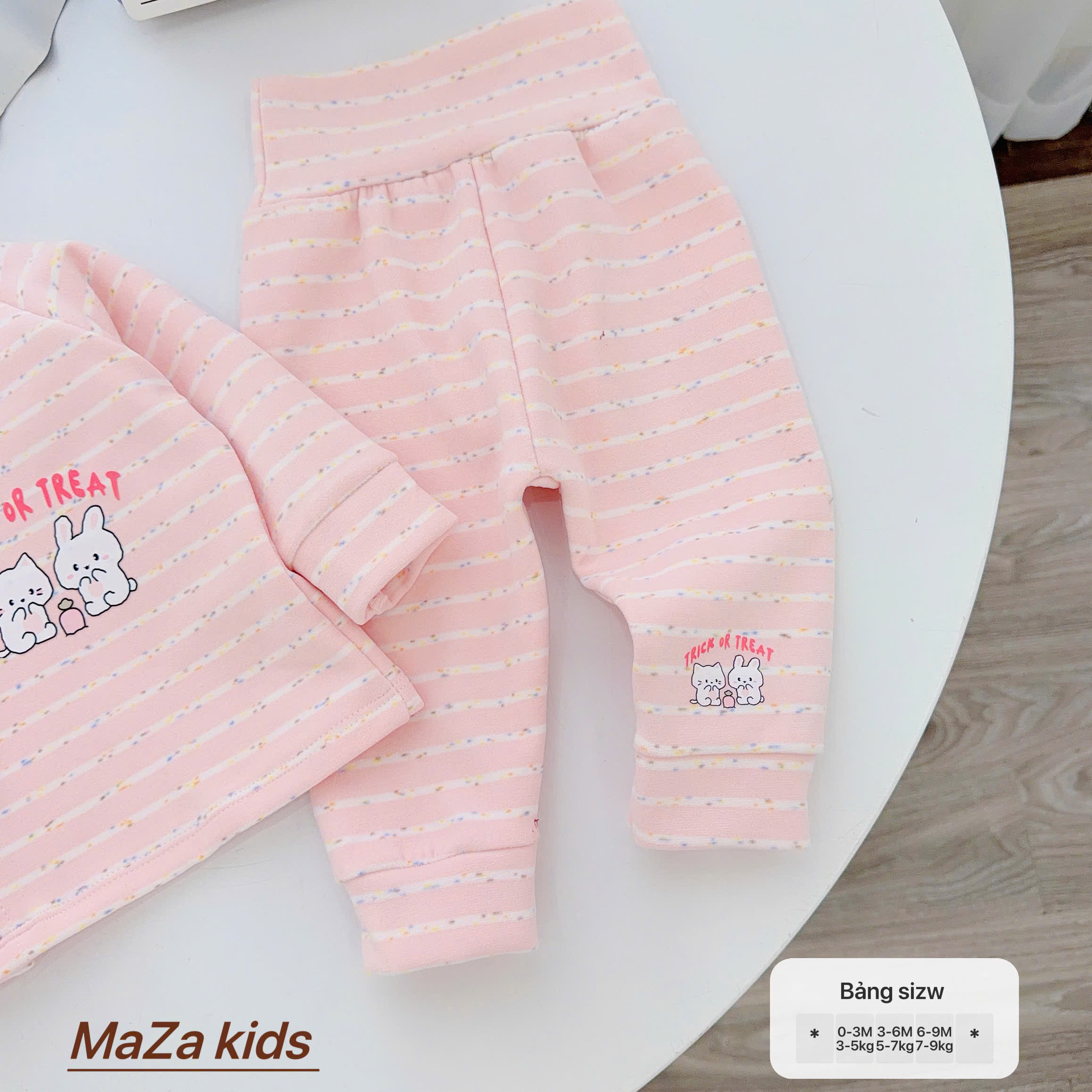( Form Nhỏ ) MD6 Bộ dài tay sơ sinh MAZA chất nỉ giữ nhiệt màu kẻ quần cạo cao cho bé 0-9 tháng — ảnh 4