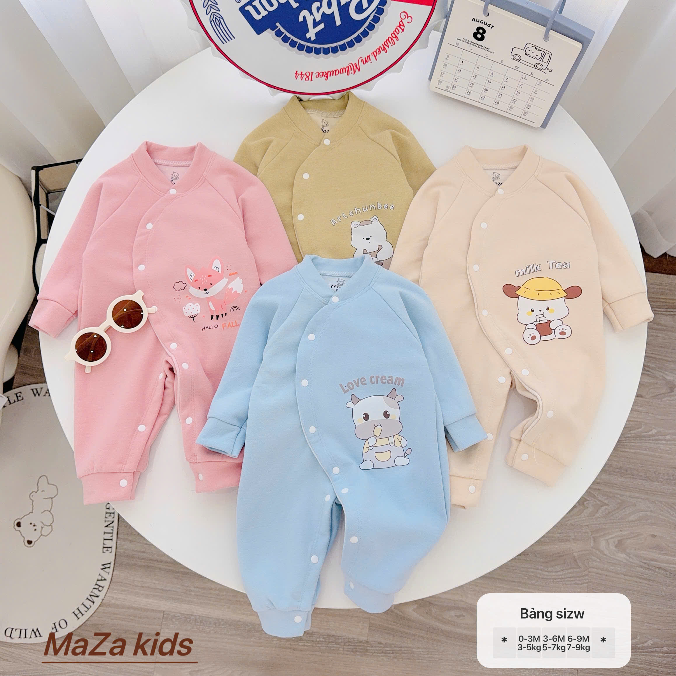 ( BM1 ) Body liền thân MAZA chất nỉ giữ nhiệt màu trơn co dãn mềm ấm cho bé 0-9 tháng